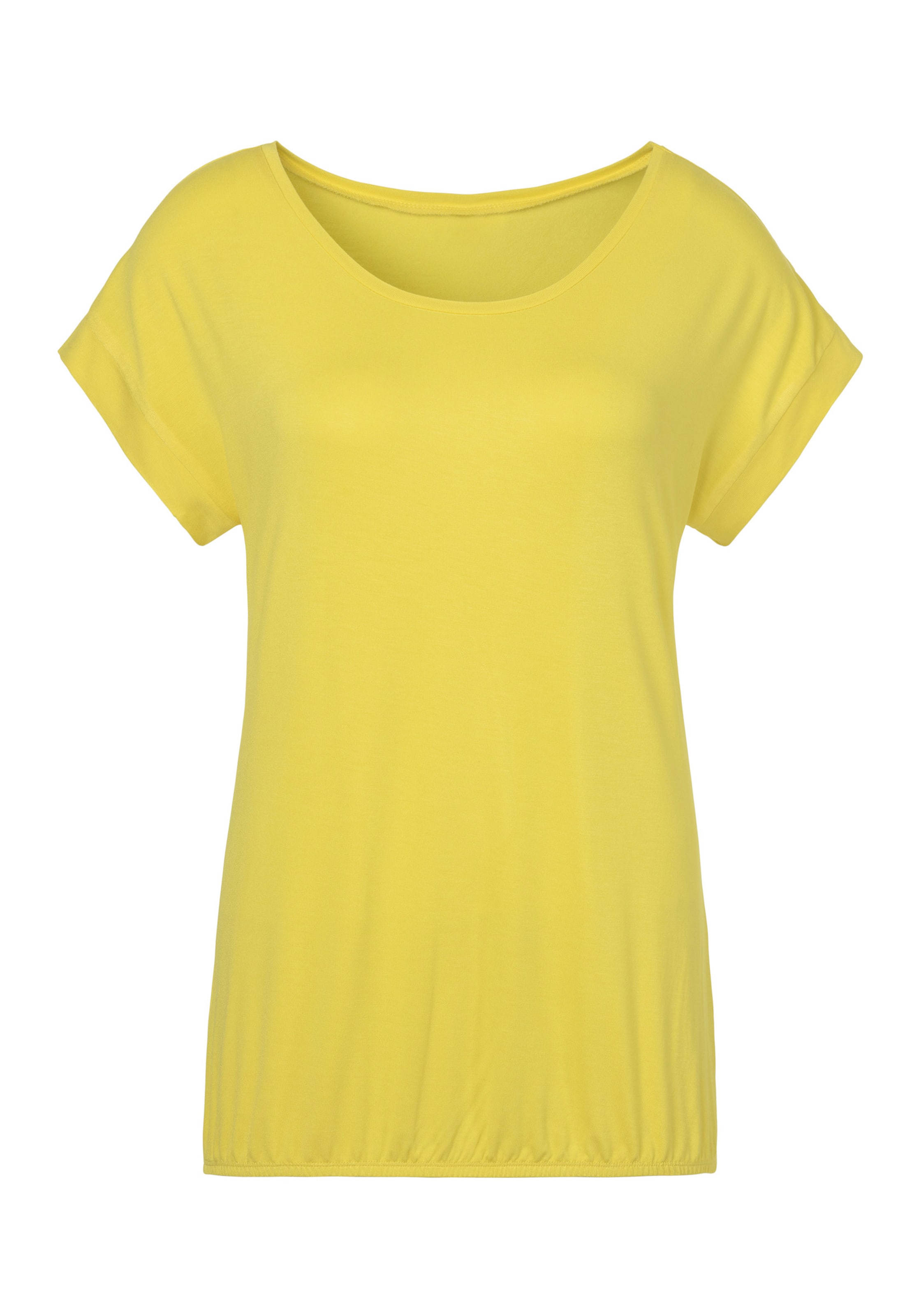 ISK und günstig Kaufen-T-Shirt in gelb von Vivance. T-Shirt in gelb von Vivance <![CDATA[T-Shirt mit überschnittenen Schultern und breitem Beleg am Ärmelsaum. Rundhalsausschnitt. Gummizug am Saum. Aus 95% Viskose und 5% Elasthan.]]>. 