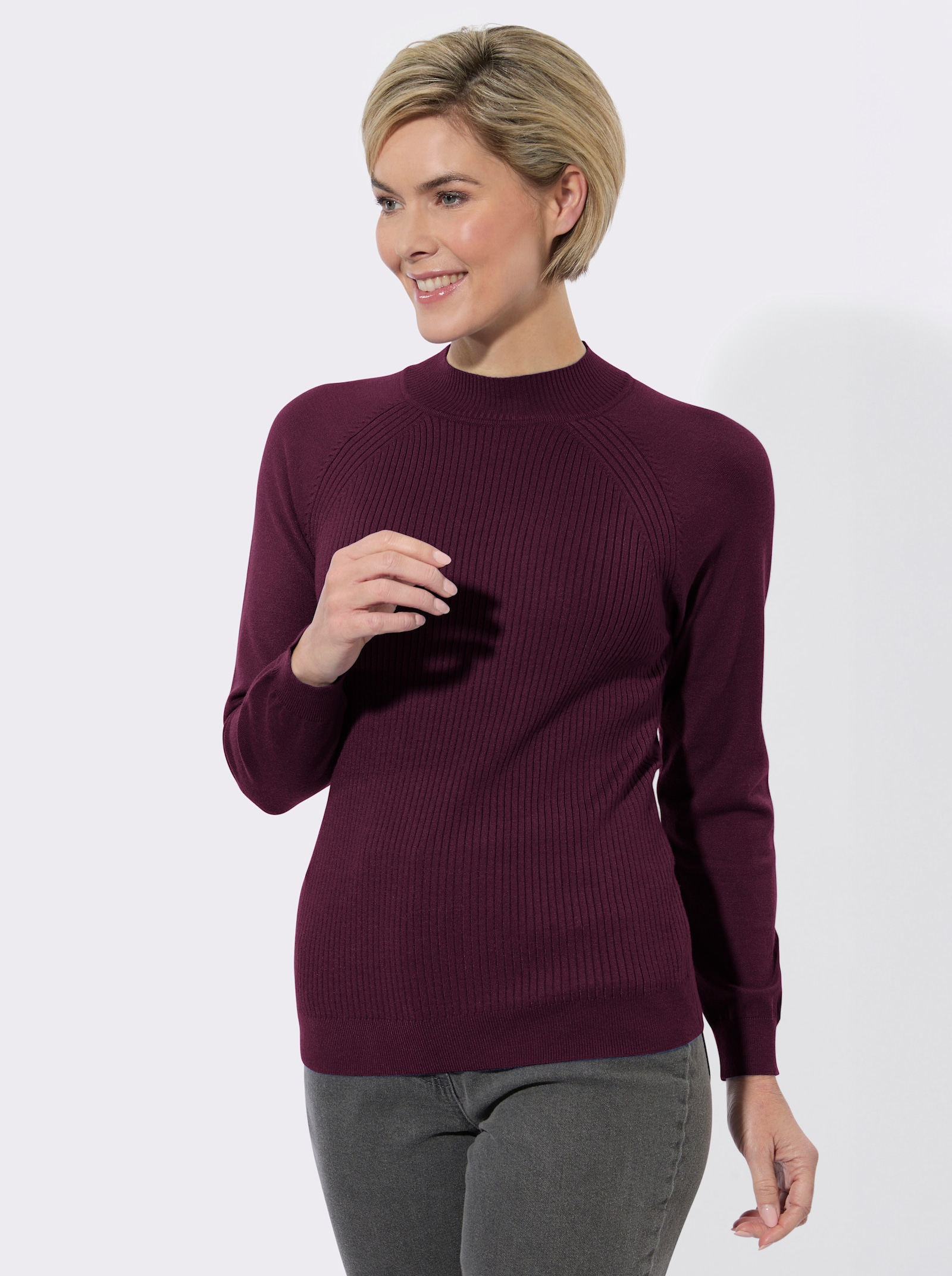 Stehkragenpullover mit Einstrick-Muster - burgund