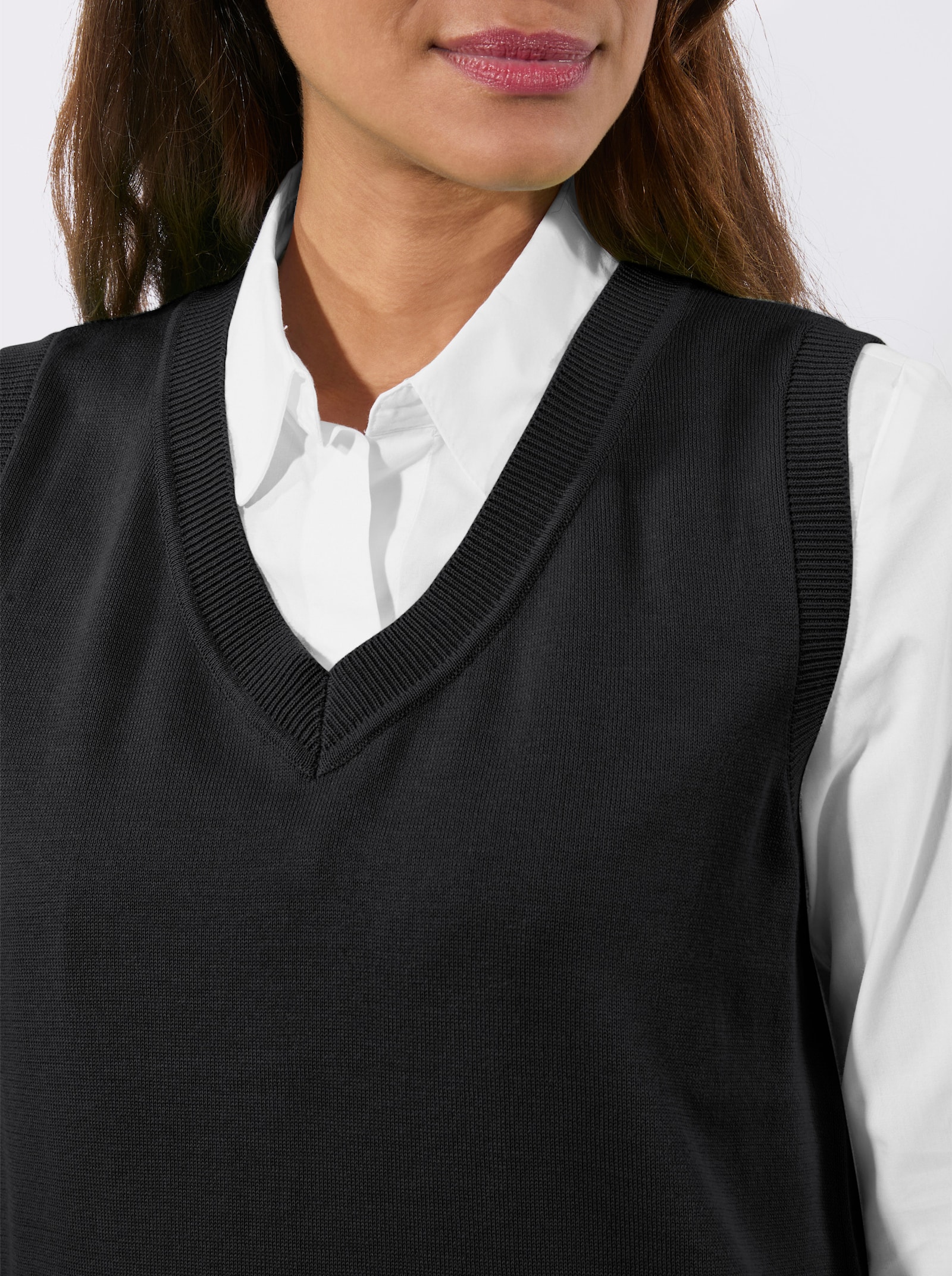 Pullunder mit gerippten Abschlüssen - schwarz