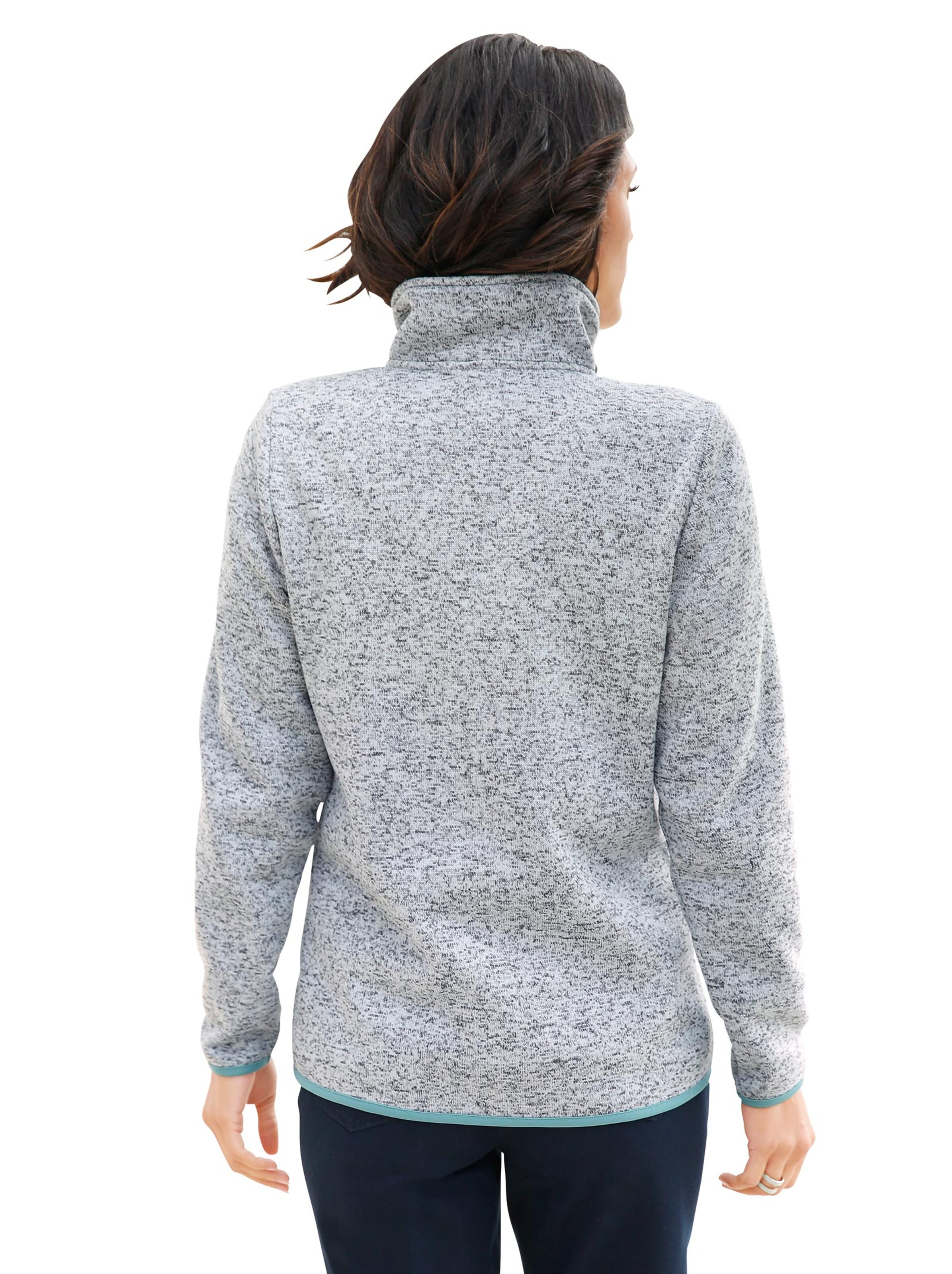 Collection L Strickfleece-Jacke - grau-wintertürkis