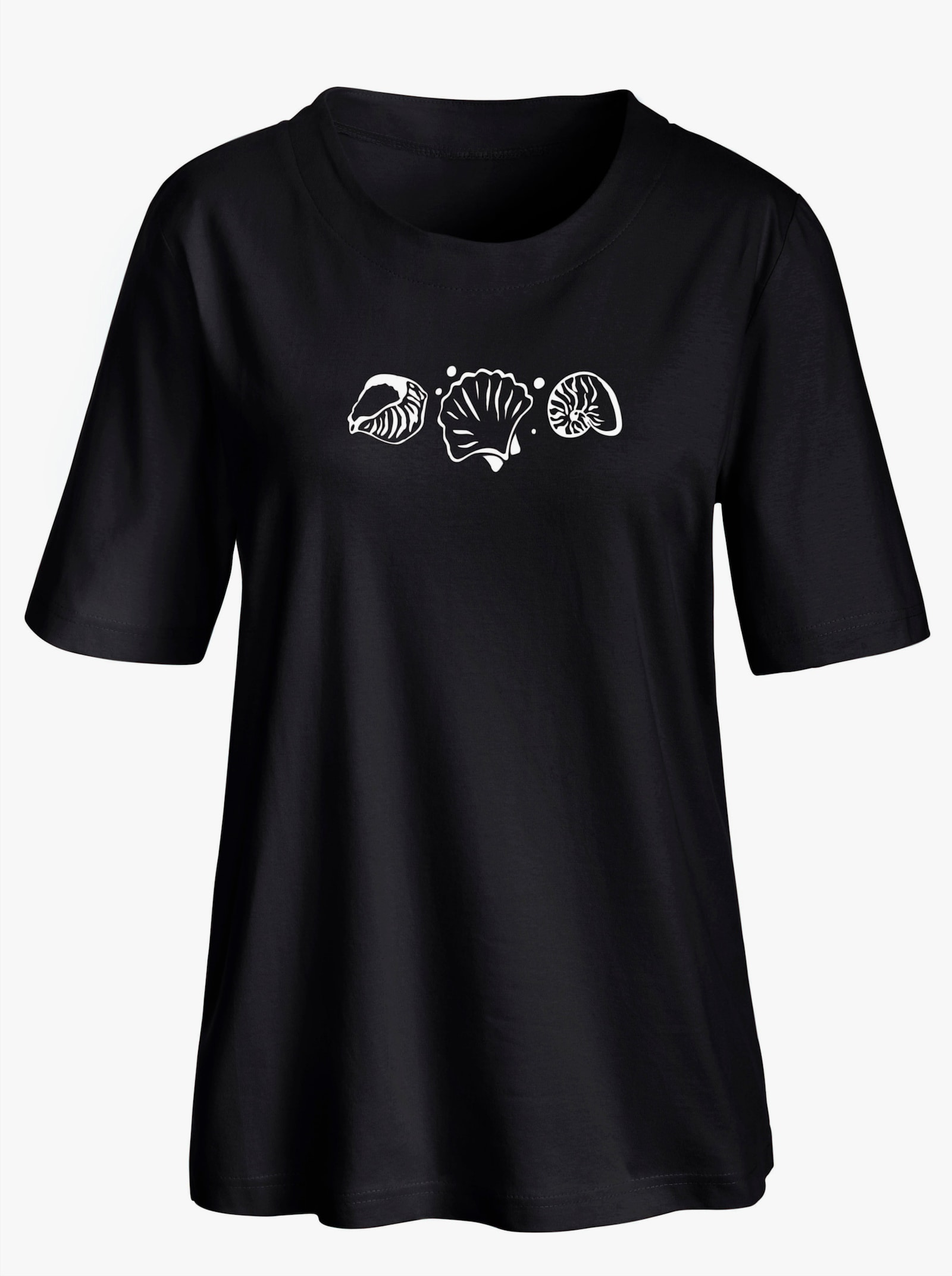 Kurzarmshirt mit Muschel-Druck - schwarz