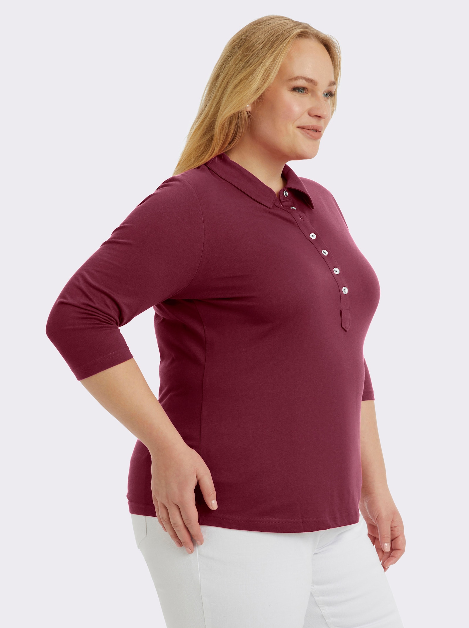 Poloshirt mit langer Knopfleiste - bordeaux