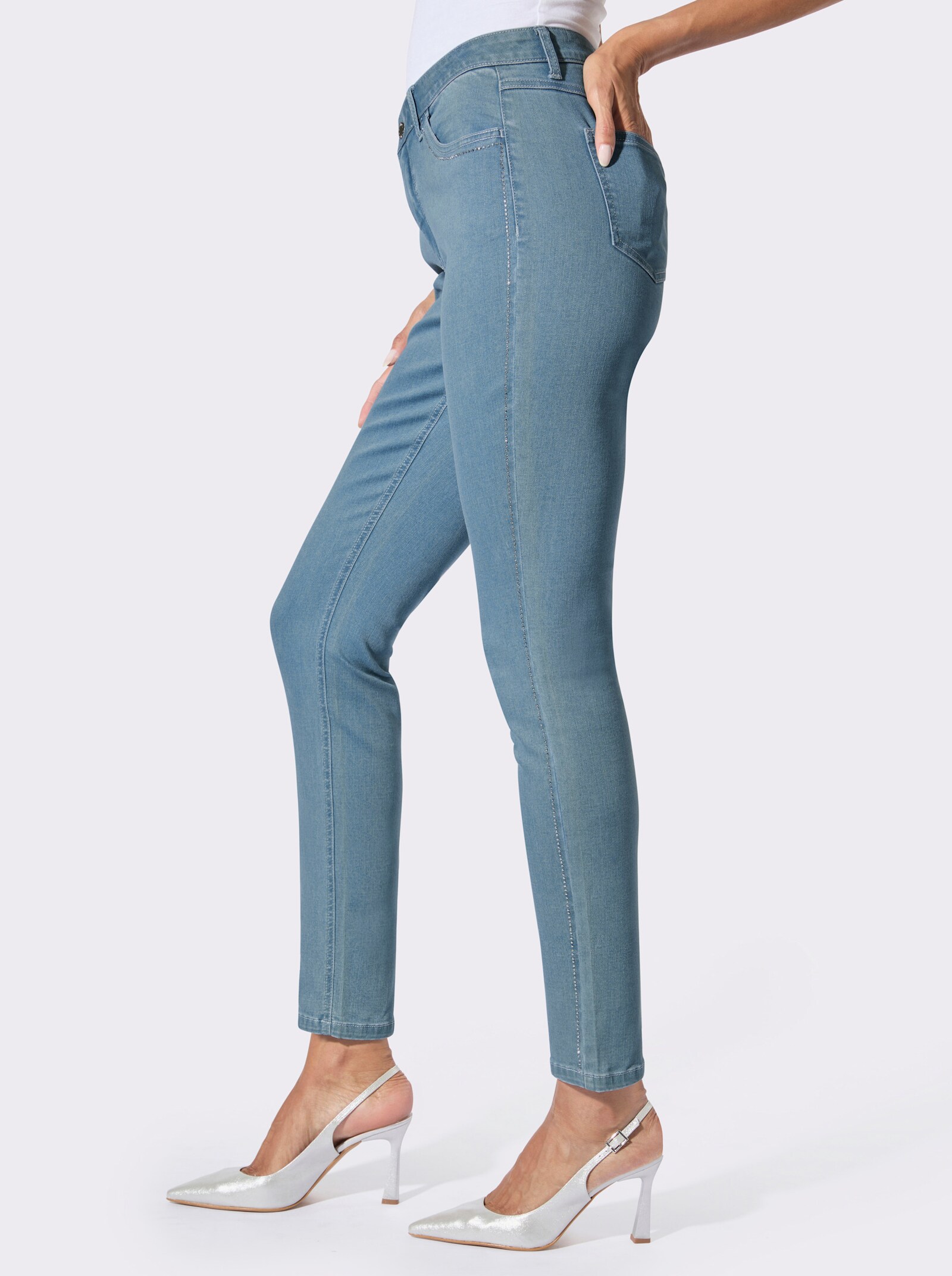 5-Pocket-Jeans mit Glitzersteinchen - blue-stone-washed