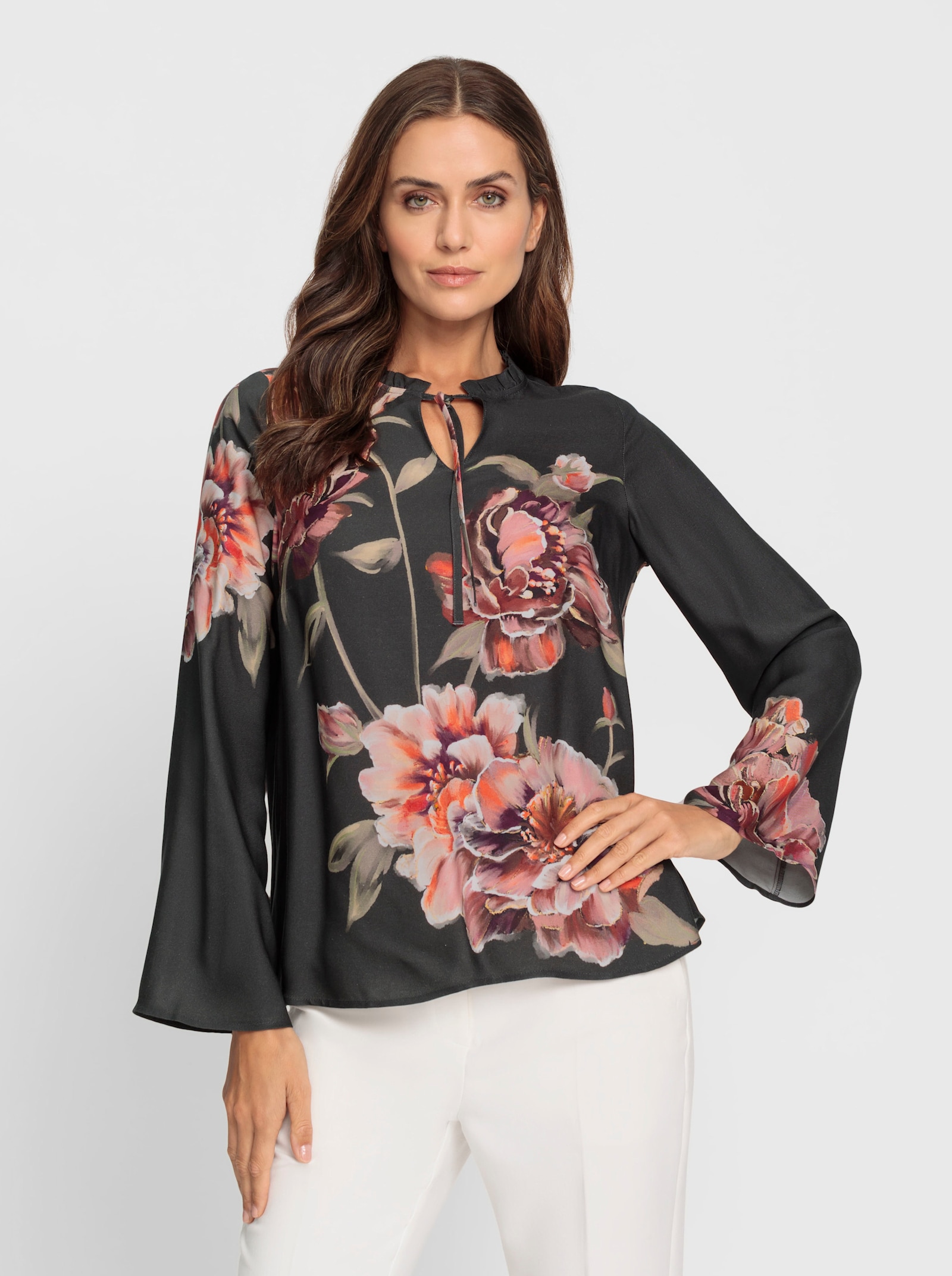 heine Druckbluse mit Blüten-Dessin - graphit-rotbraun-bedruckt