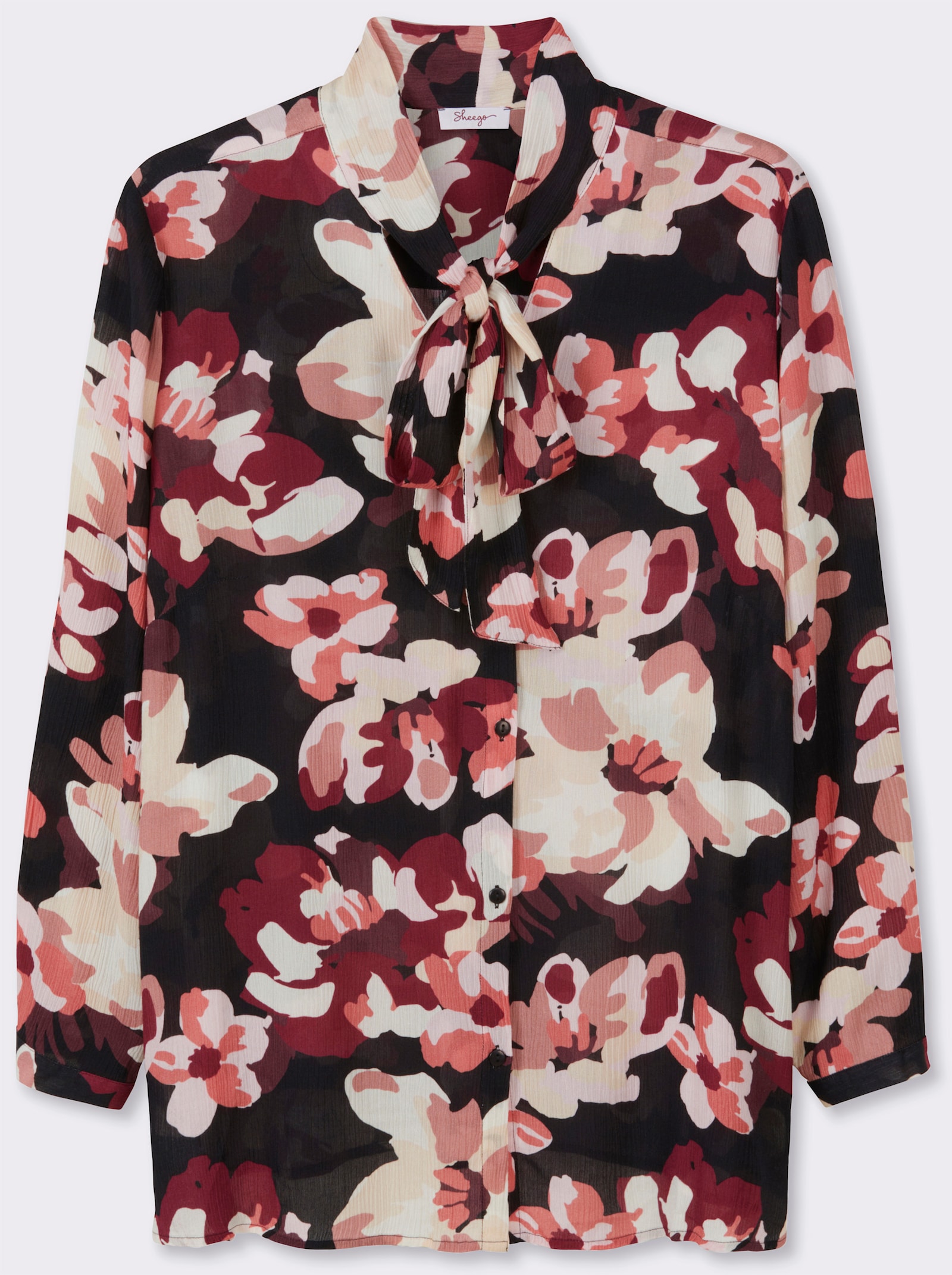 sheego Schluppenbluse mit Blumenprint - schwarz-koralle-bedruckt