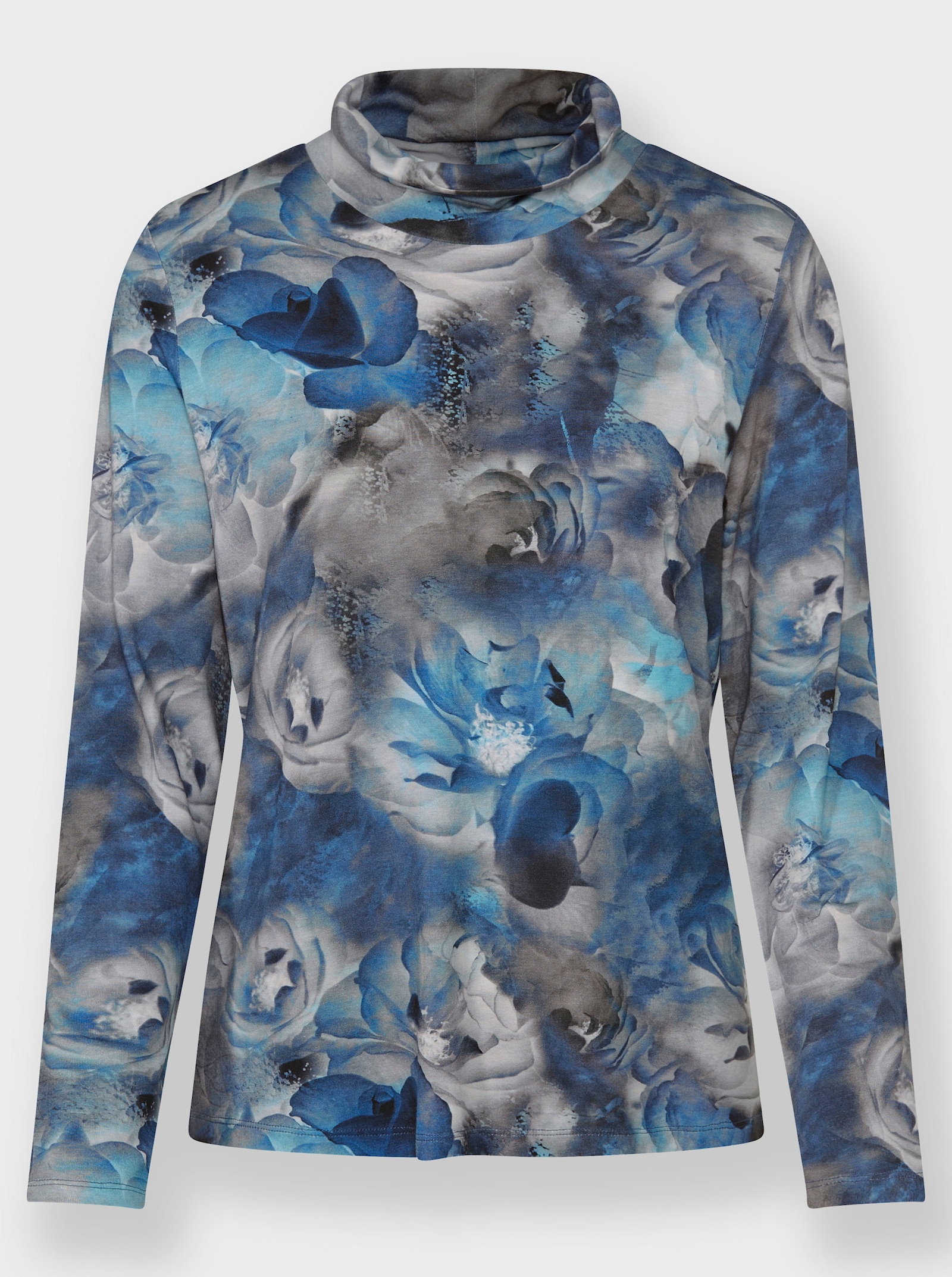 Rollkragenshirt im floralen Dessin - marine-bedruckt
