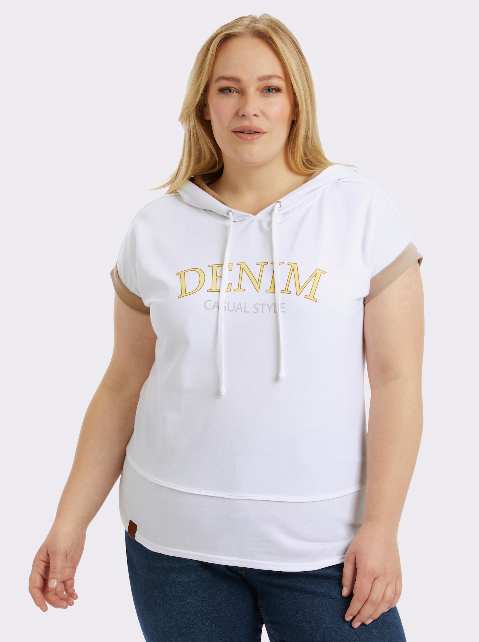  Kapuzenshirt mit Farbkontrasten - weiß-camel