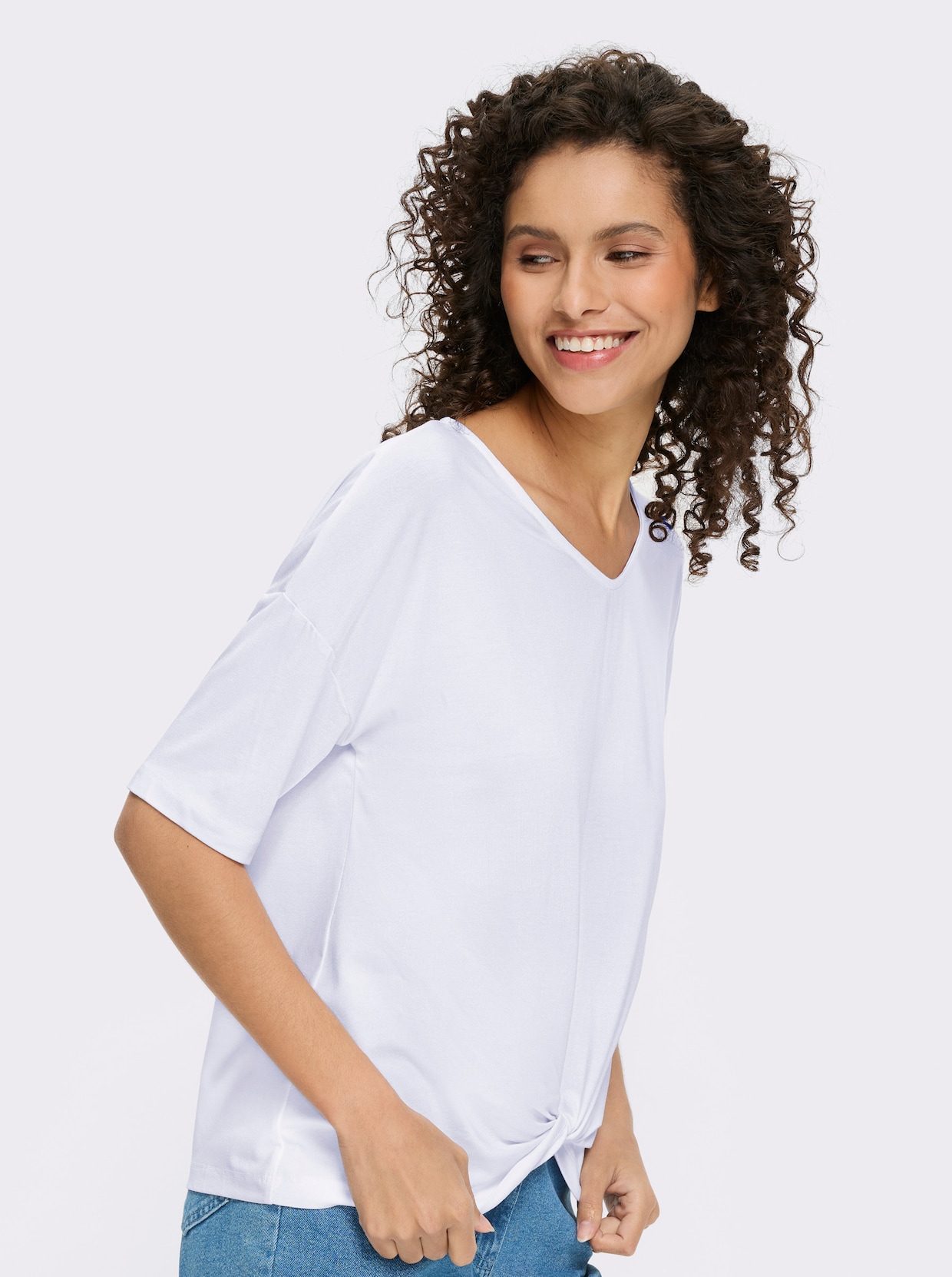 heine Kurzarmshirt mit Knoten-Optik - weiß