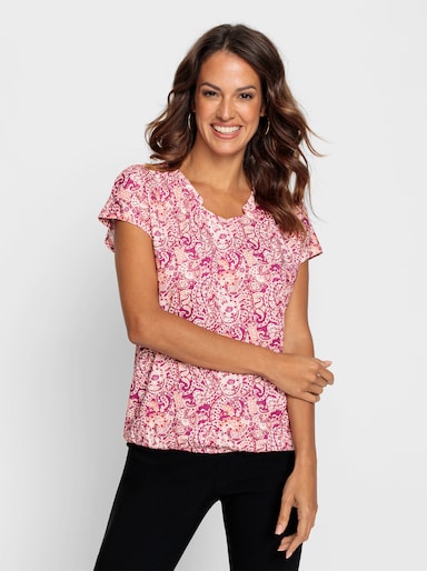 Print-Shirt mit Raffung - erika-papaya-bedruckt