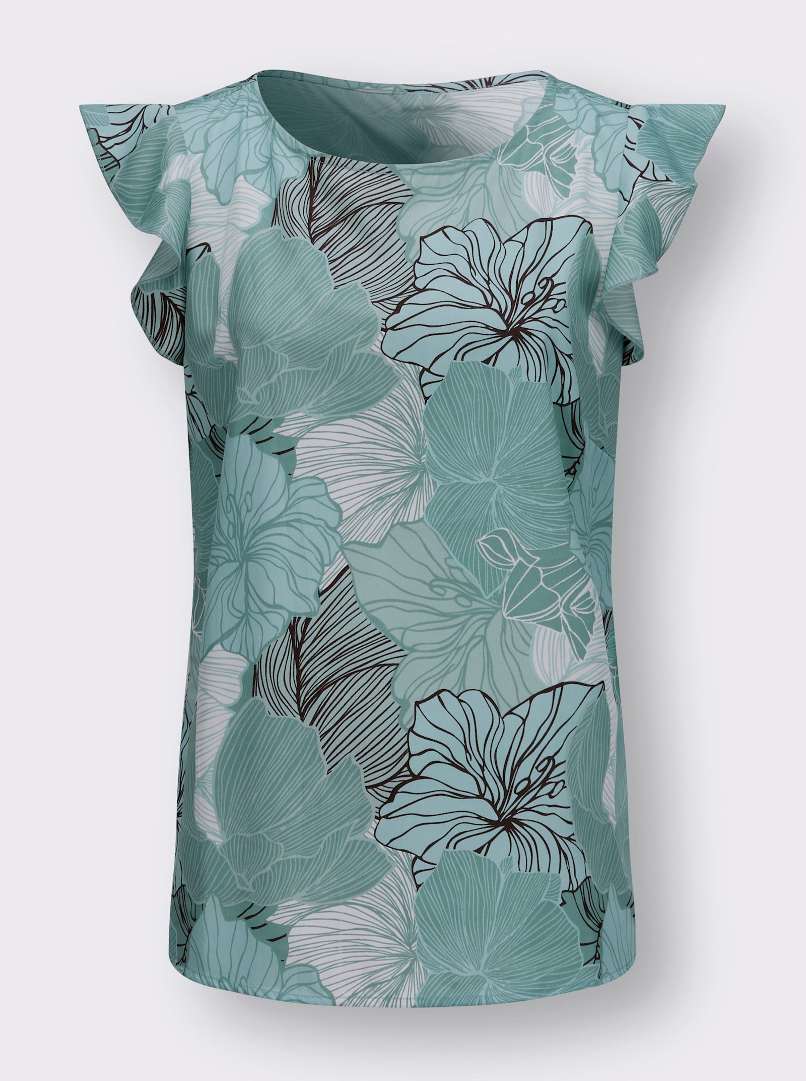 Blusentop mit Flügelärmeln - kalkmint-jade-bedruckt