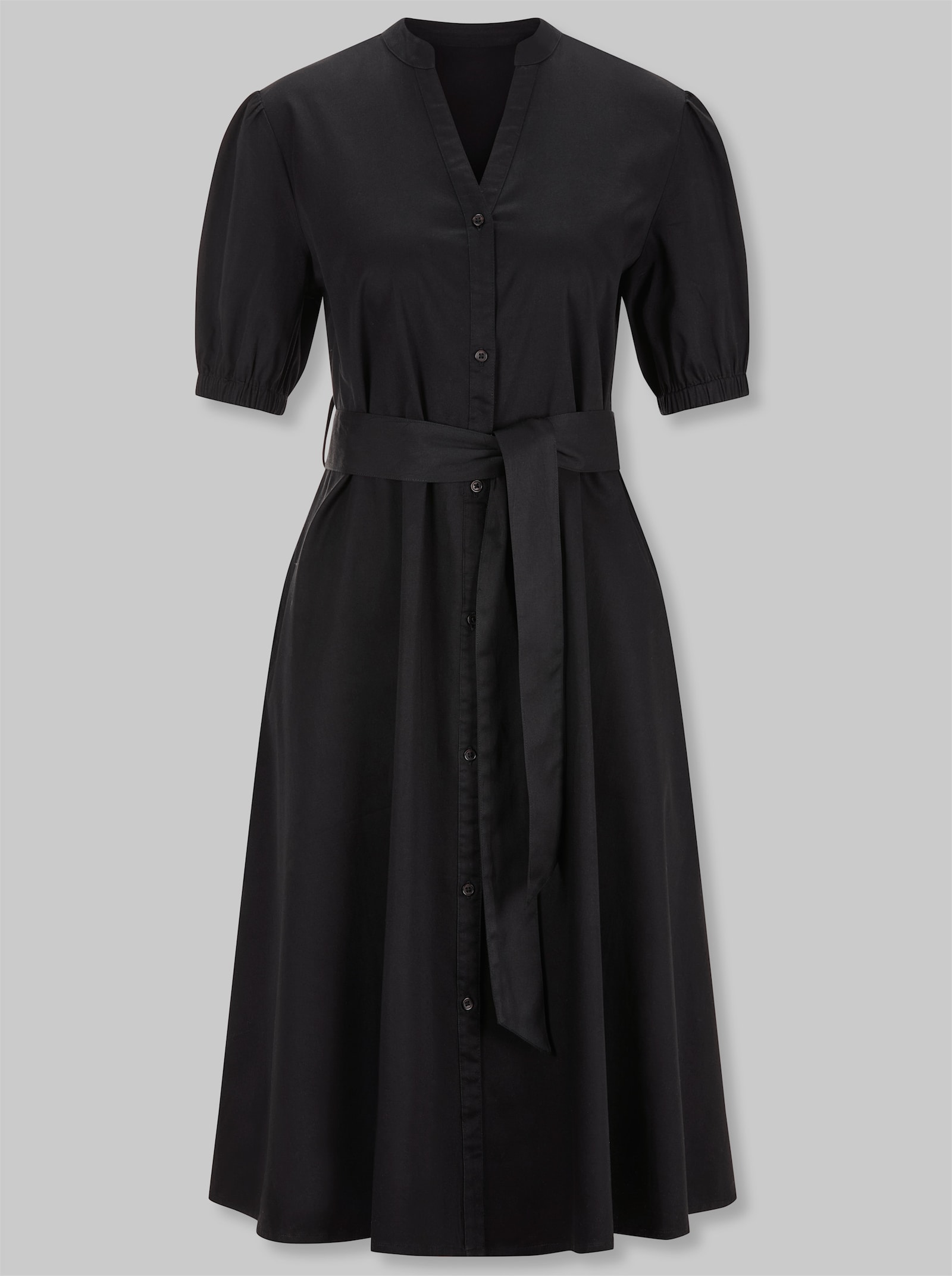 heine Baumwollkleid mit Bindegürtel - schwarz