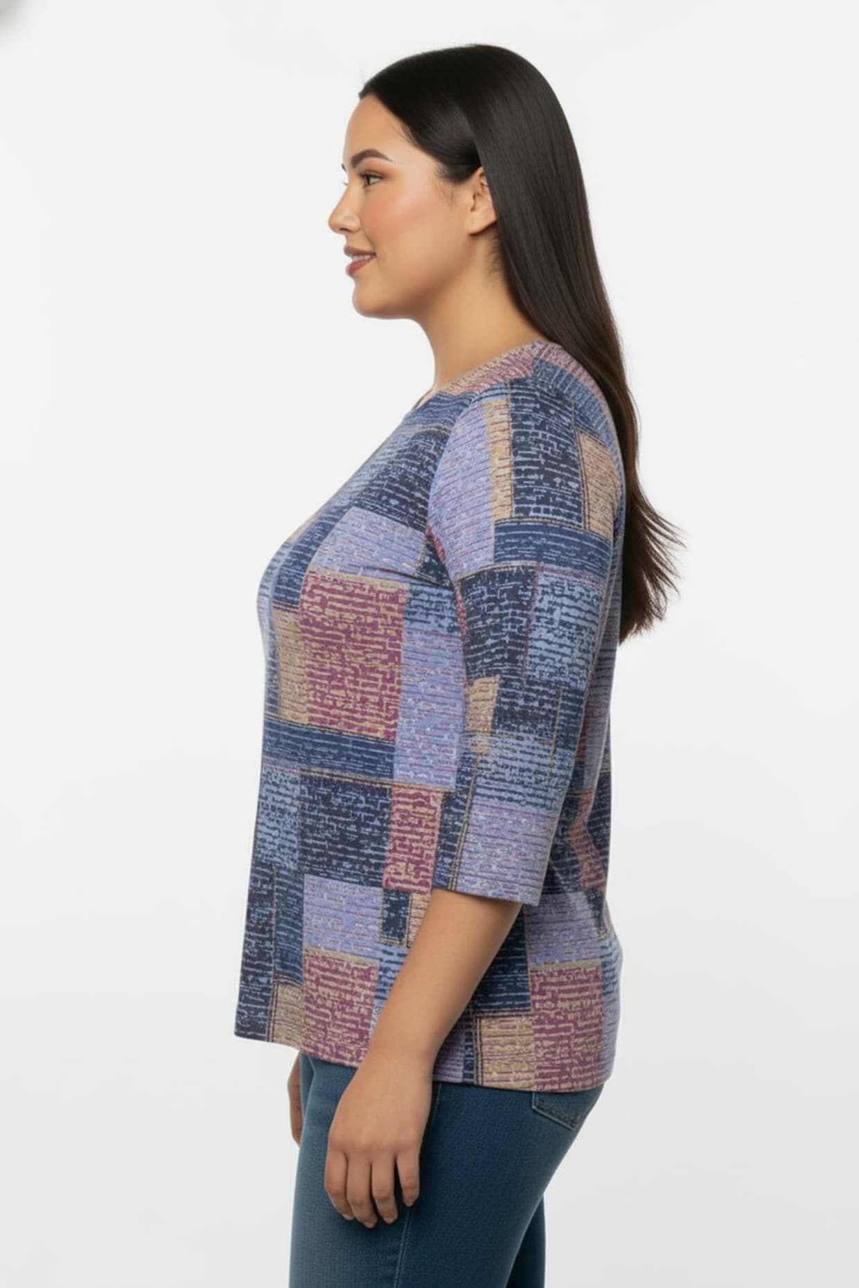 3/4-Arm-Shirt in Patch-Optik - royalblau-erika-bedruckt