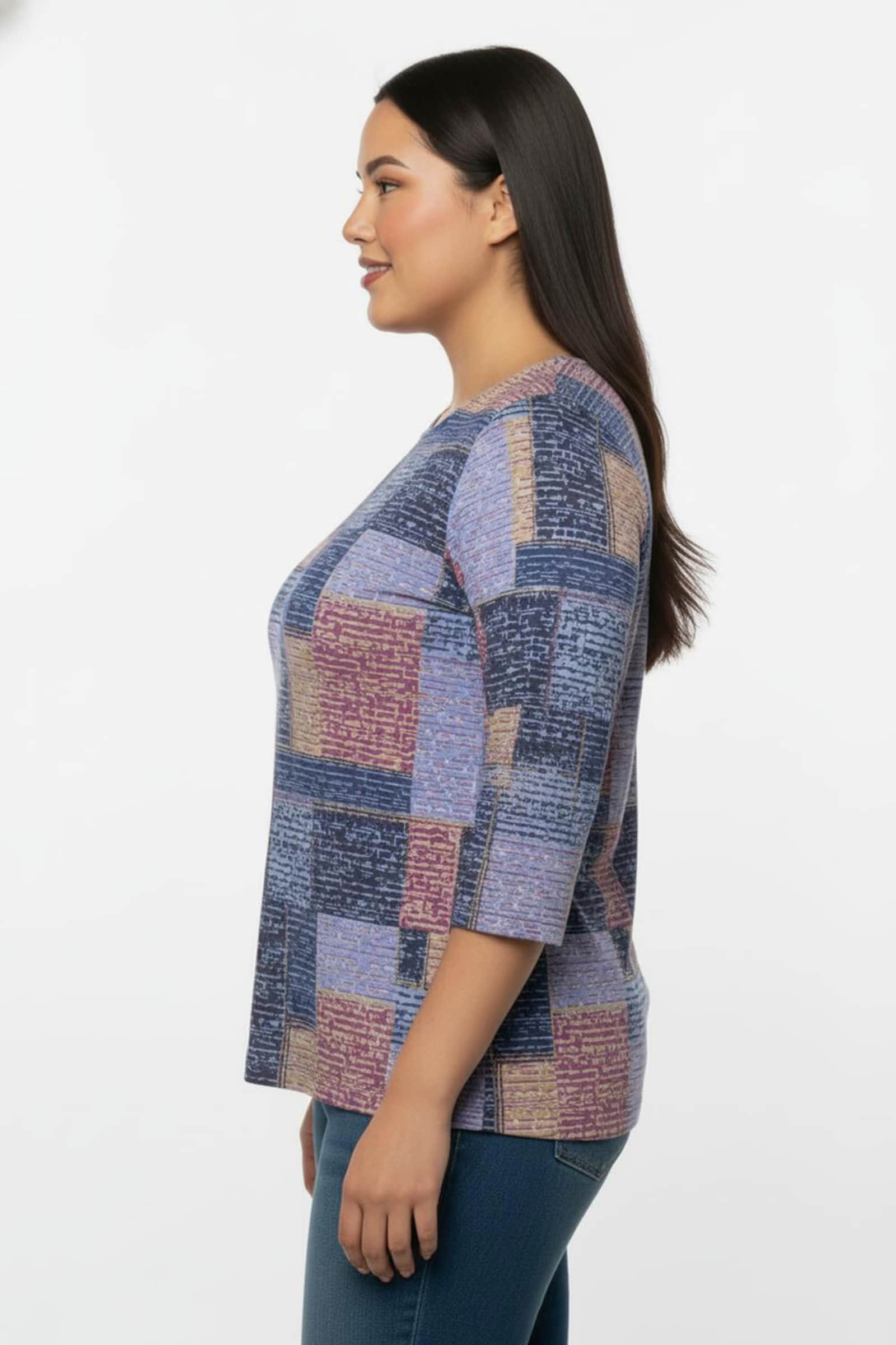 3/4-Arm-Shirt in Patch-Optik - royalblau-erika-bedruckt