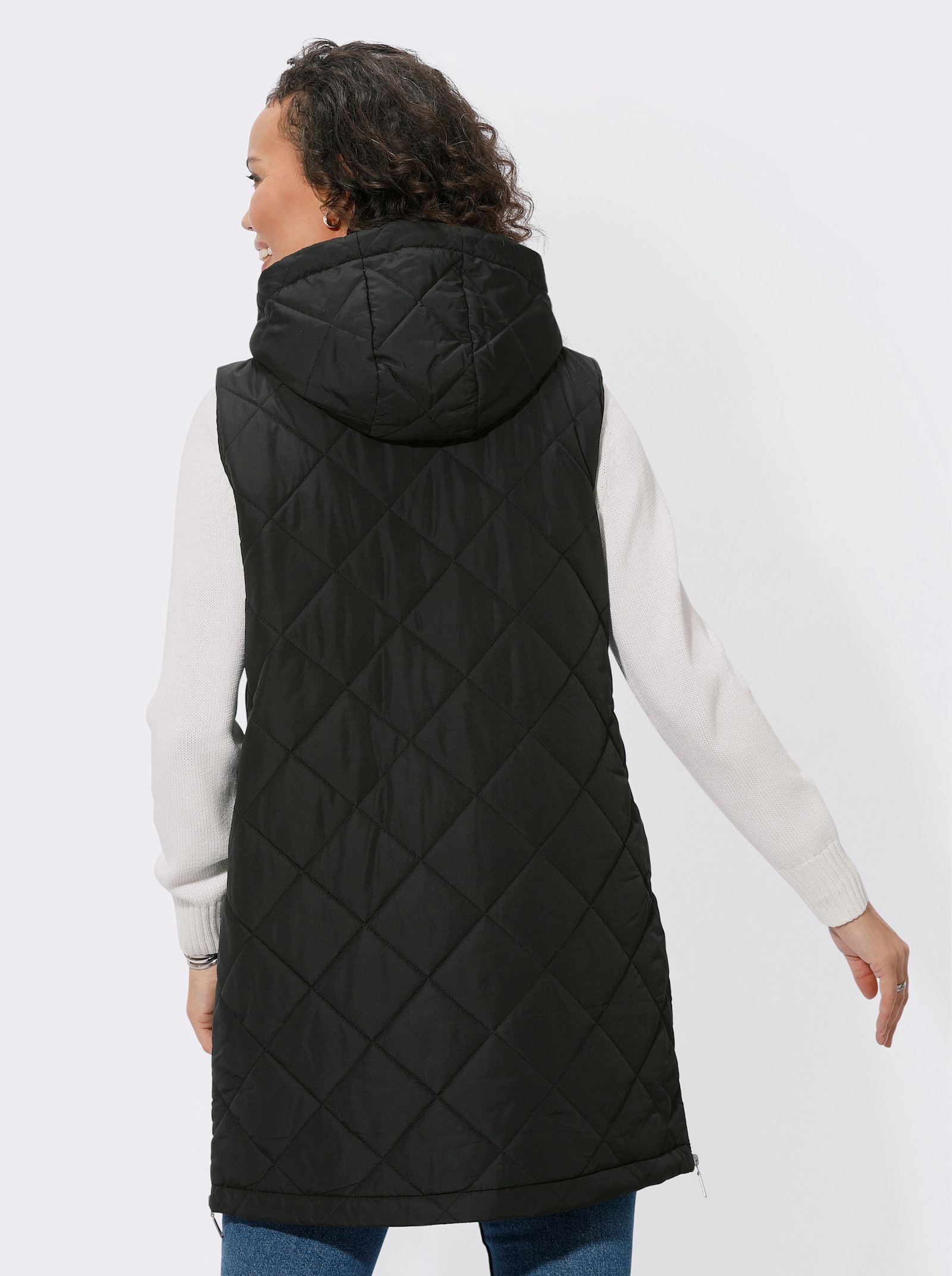 Steppweste in langer Form - schwarz