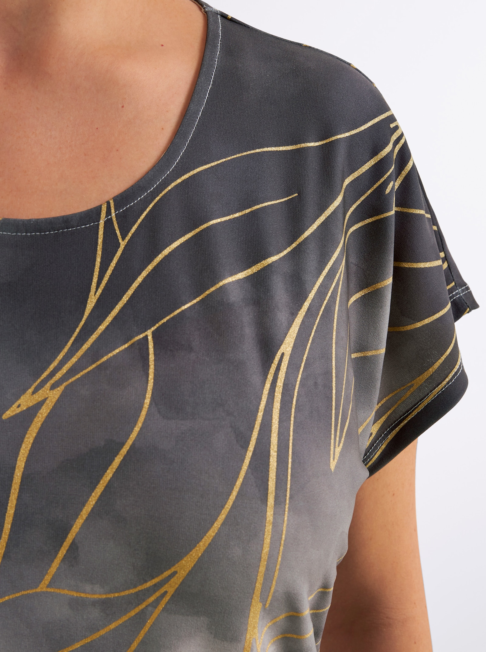 Print-Shirt mit Foliendruck - hellgrau-schwarz-bedruckt