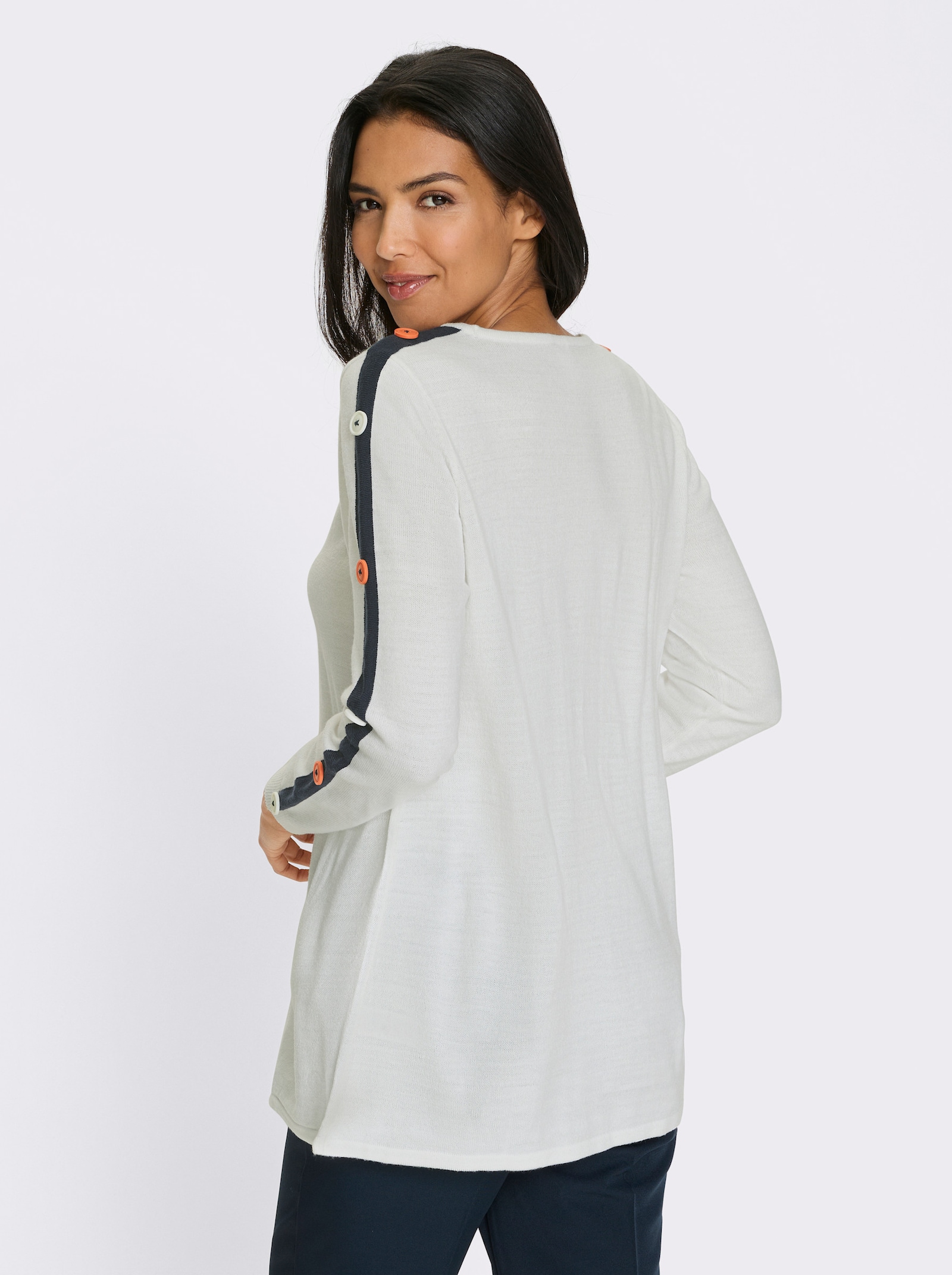 Lange pullover met contrastkleurige strepen - wit/marine