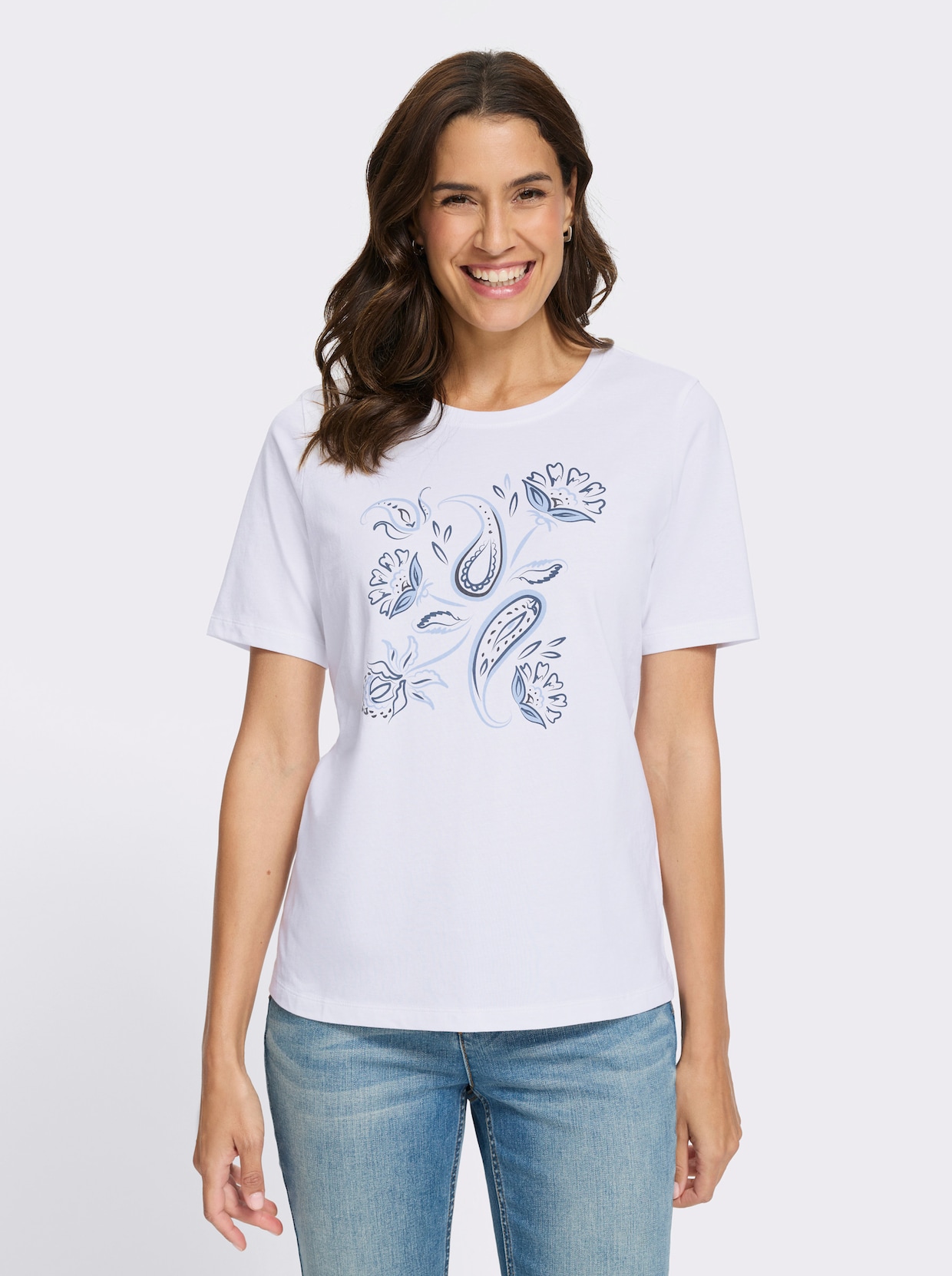 Kurzarmshirt - weiß-bleu-bedruckt