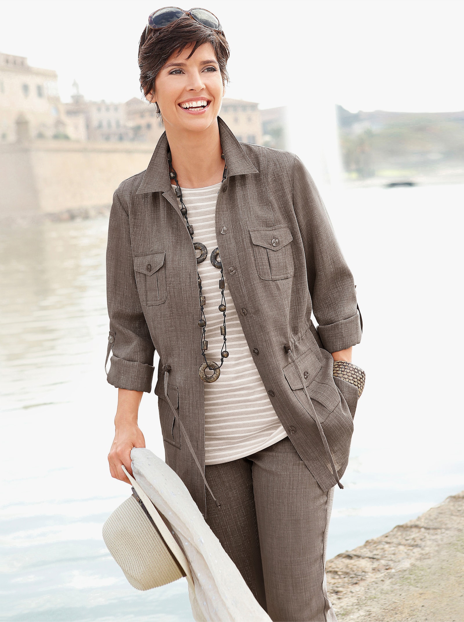 Blusenblazer in Leinen-Optik - taupe