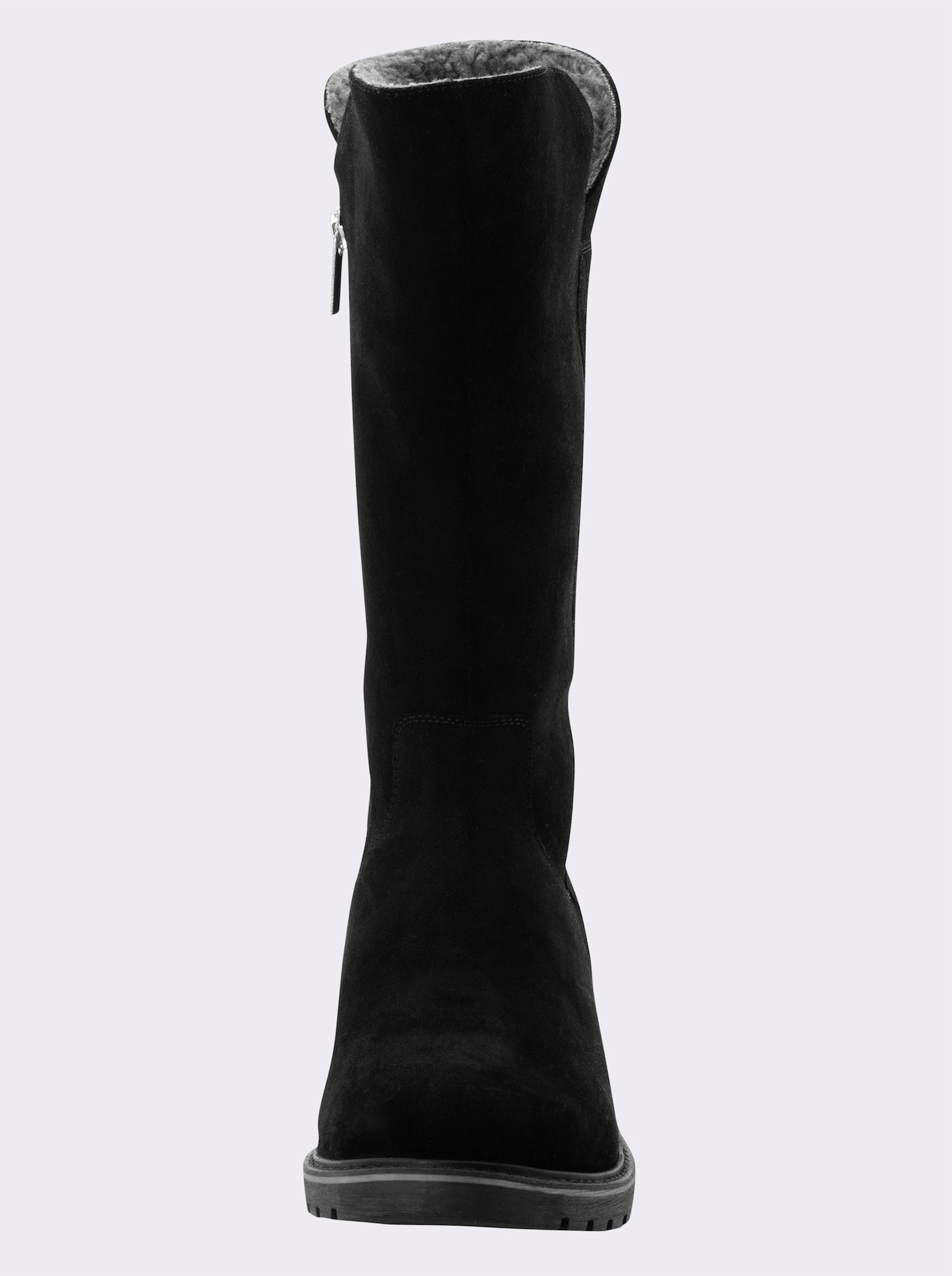 sheego Weitschaftstiefel aus Veloursleder, mit Teddyfutter - schwarz