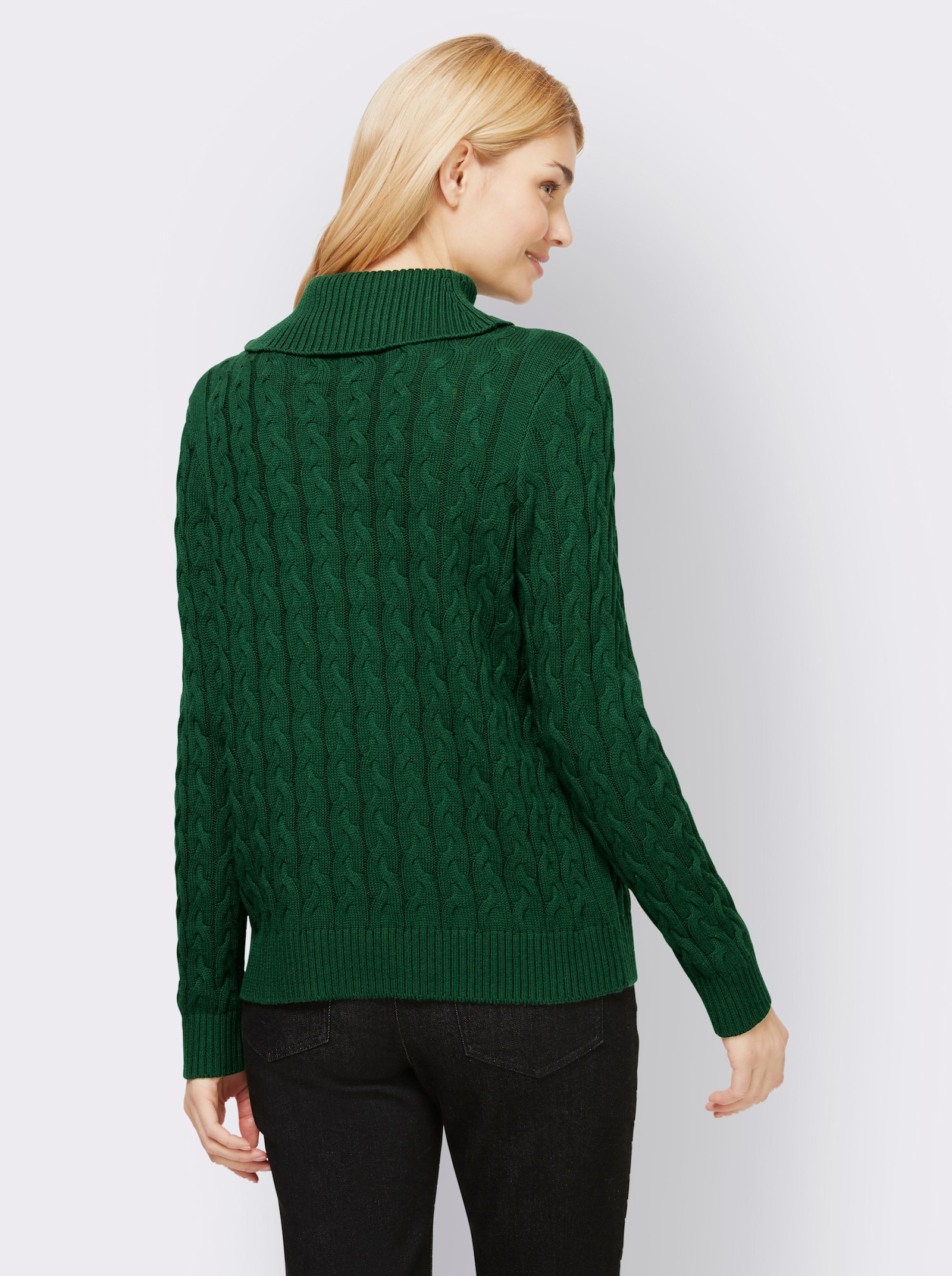 heine Feinstrickpullover mit Zopfmuster - moos