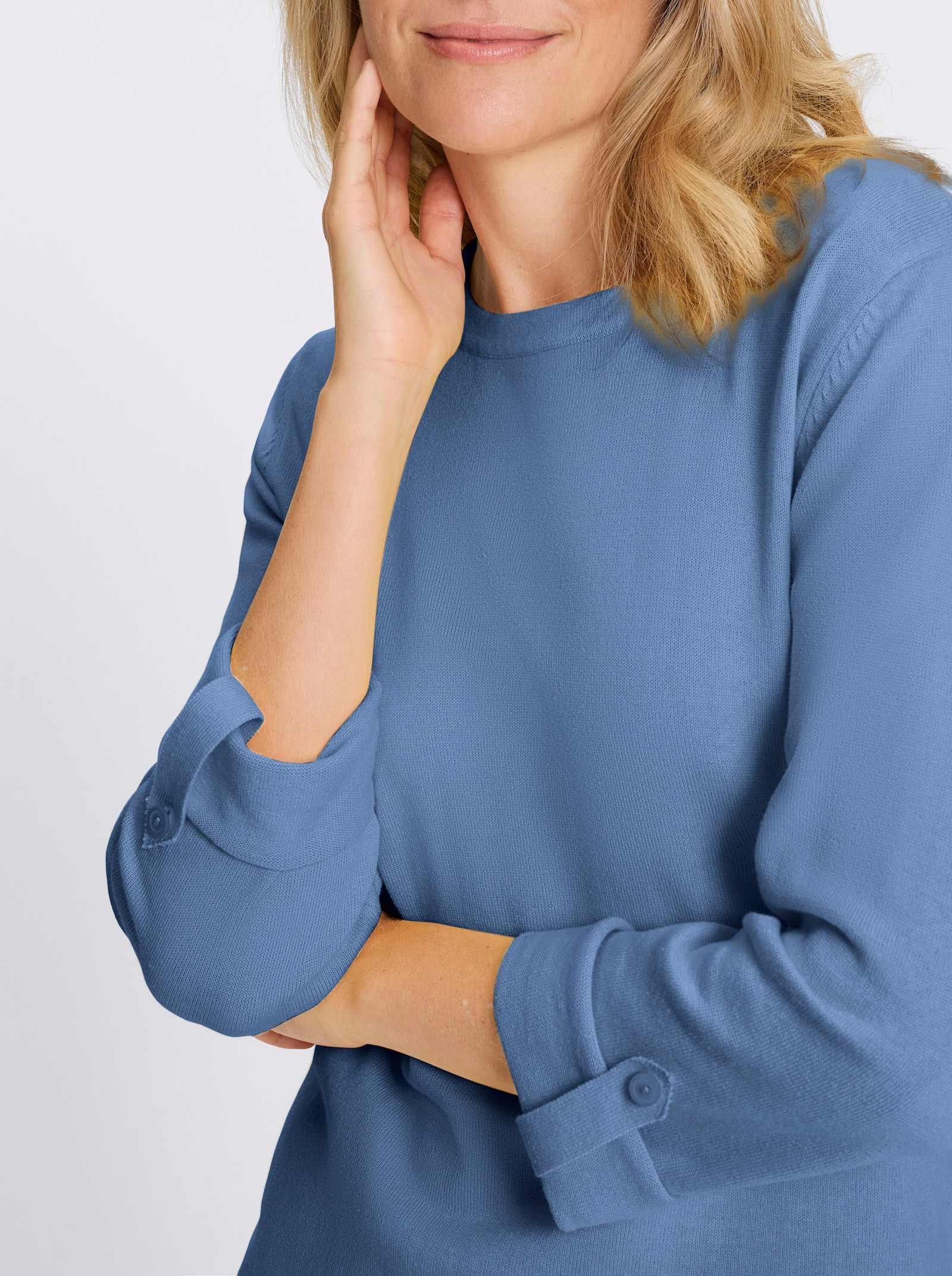 Pullover met 3/4-mouwen van puur katoen - middenblauw