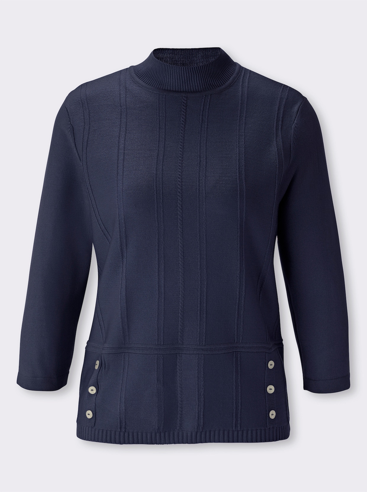Tröja med 3/4-ärm och dekorknappslå - marin