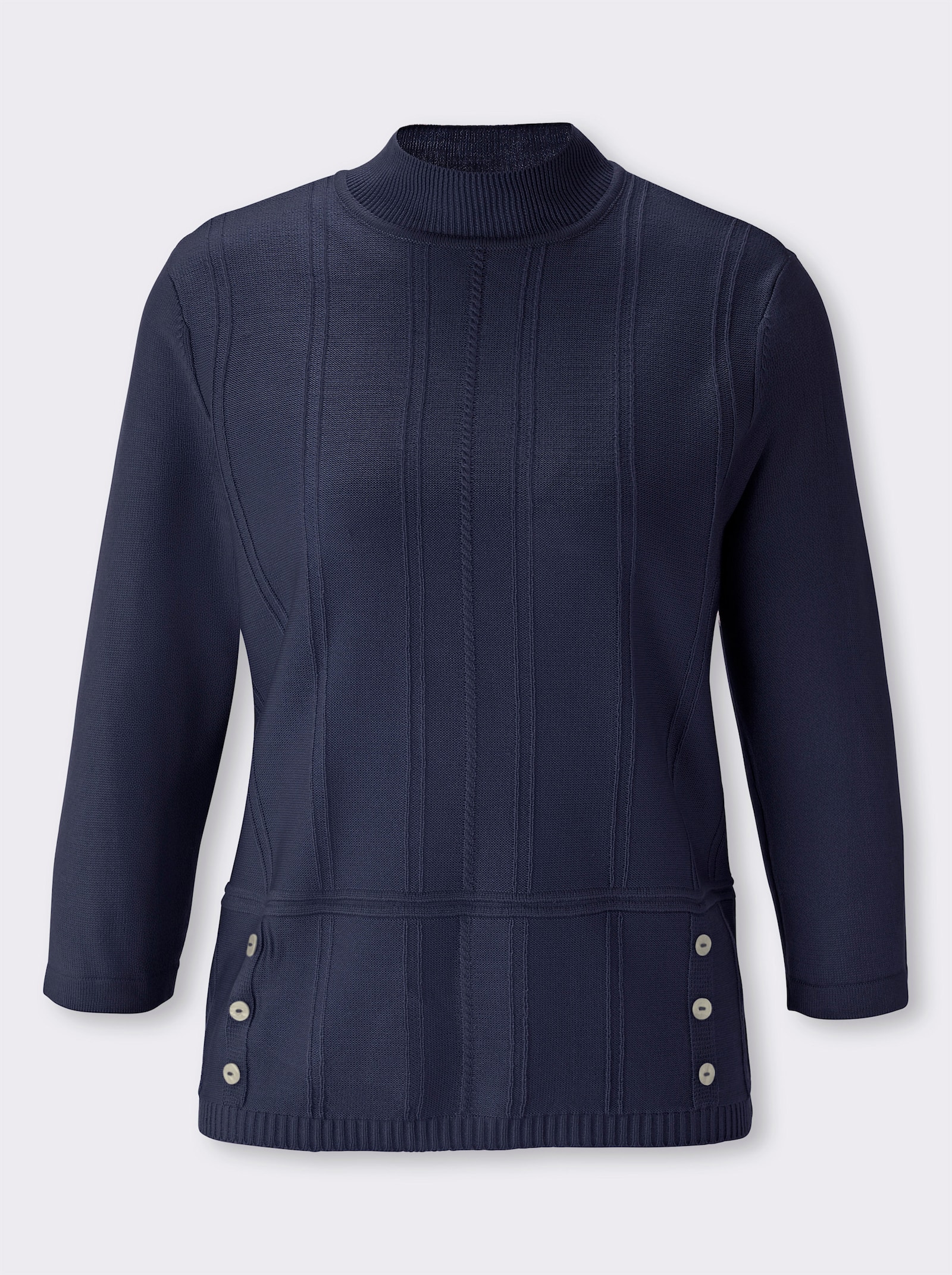 3/4 Arm-Pullover mit Zierknopfleiste - marine