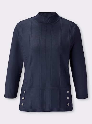 Tröja med 3/4-ärm och dekorknappslå - marin