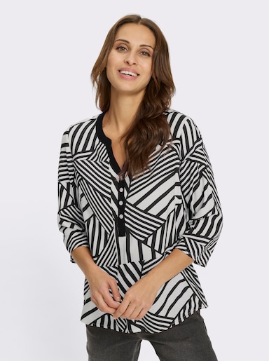 Schlupfbluse mit Falte hinten - schwarz-weiß-bedruckt