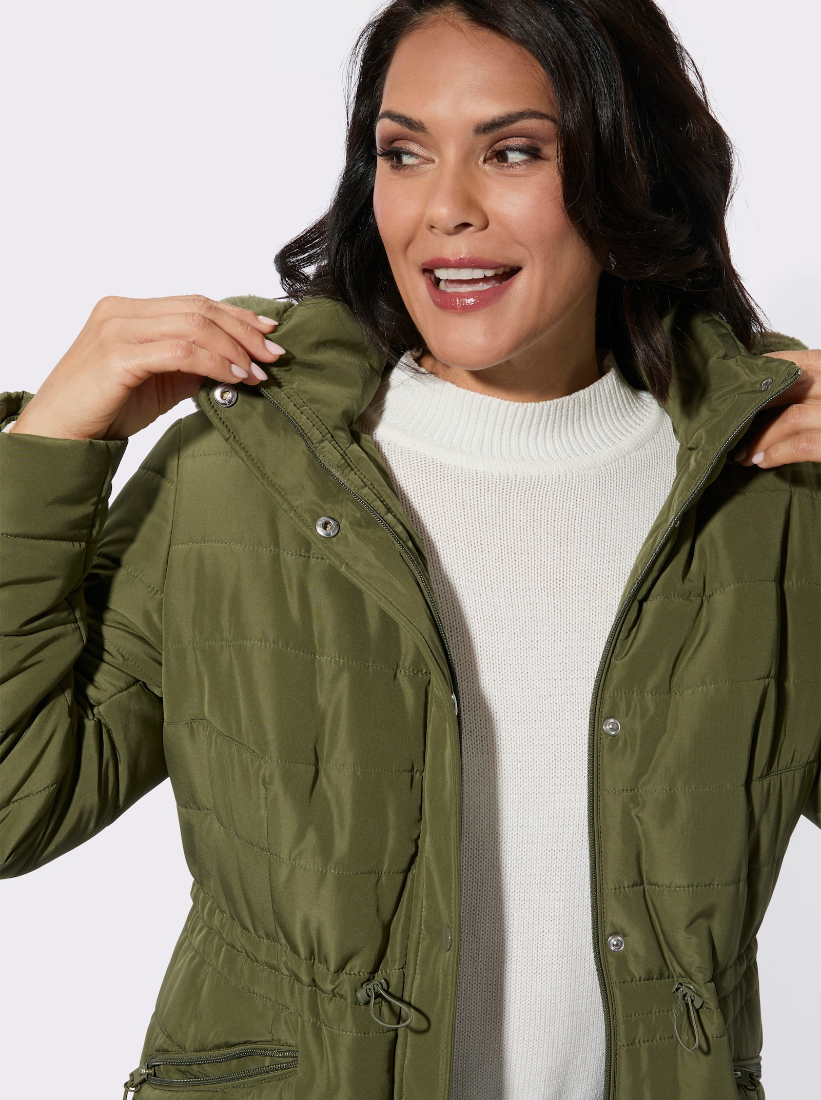 Steppjacke mit verdecktem Reißverschluss - oliv