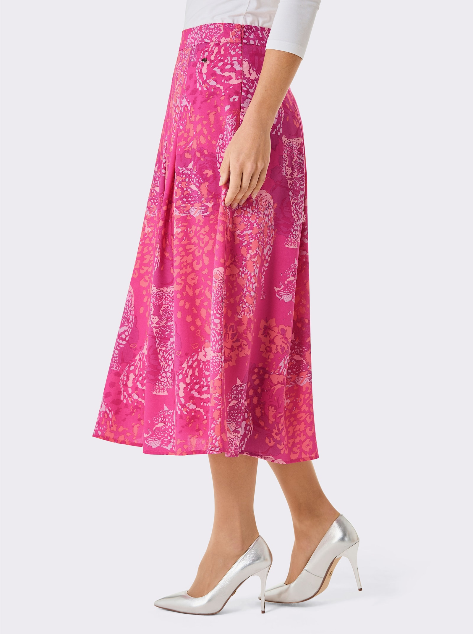 CREATION L PREMIUM A-Linien-Rock in TENCEL-Qualität - fuchsia-koralle-bedruckt