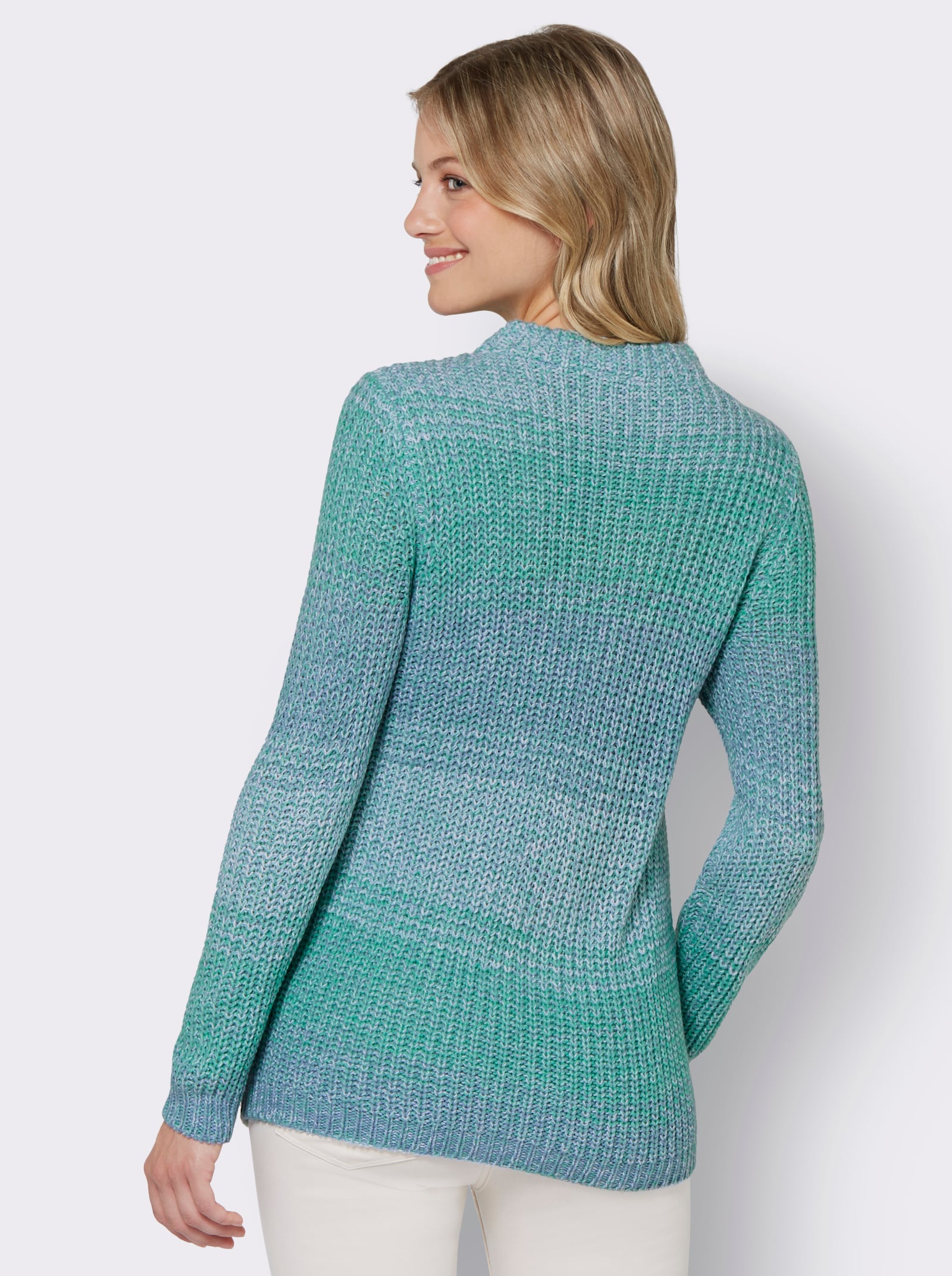 Strickpullover mit Kelchkragen - blaugrün-bleu-meliert