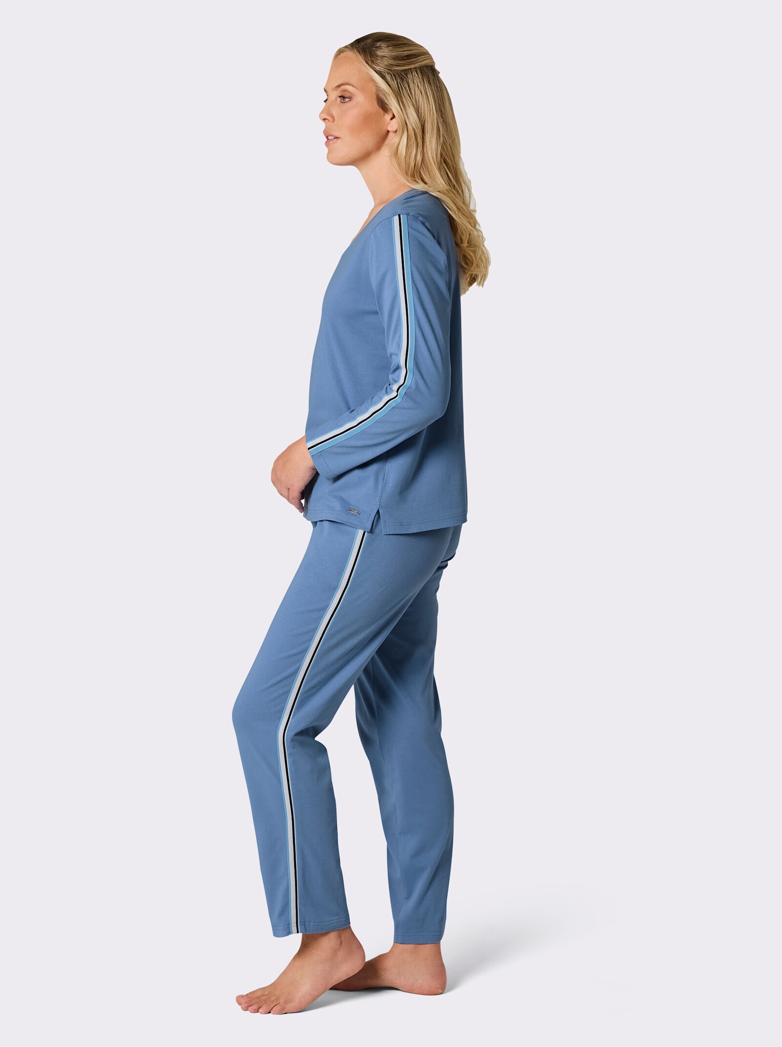 feel good Hausanzug mit Galon-Streifen - mittelblau-aqua