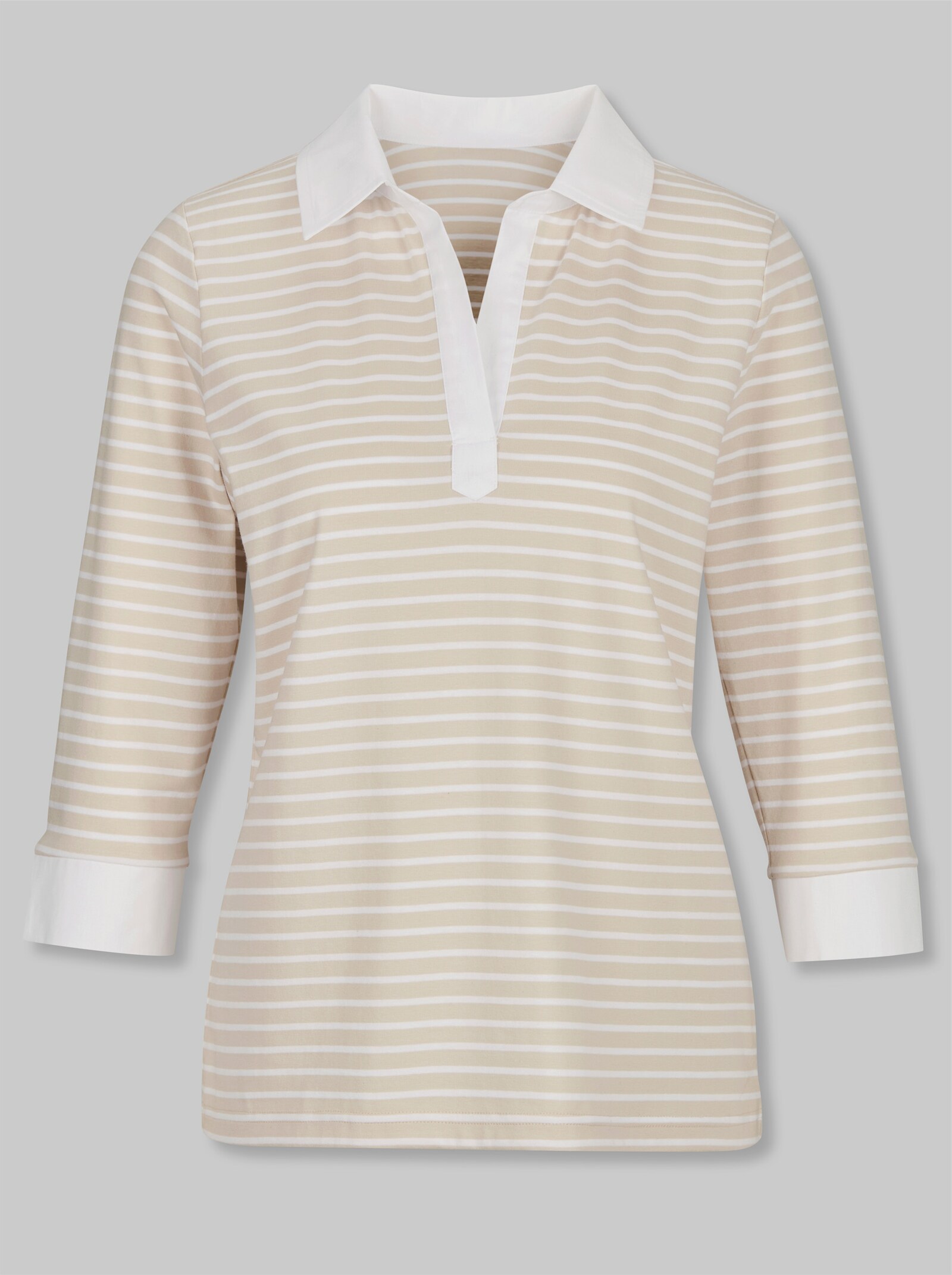 heine Poloshirt in 2-in-1-Optik - sand-weiß-geringelt
