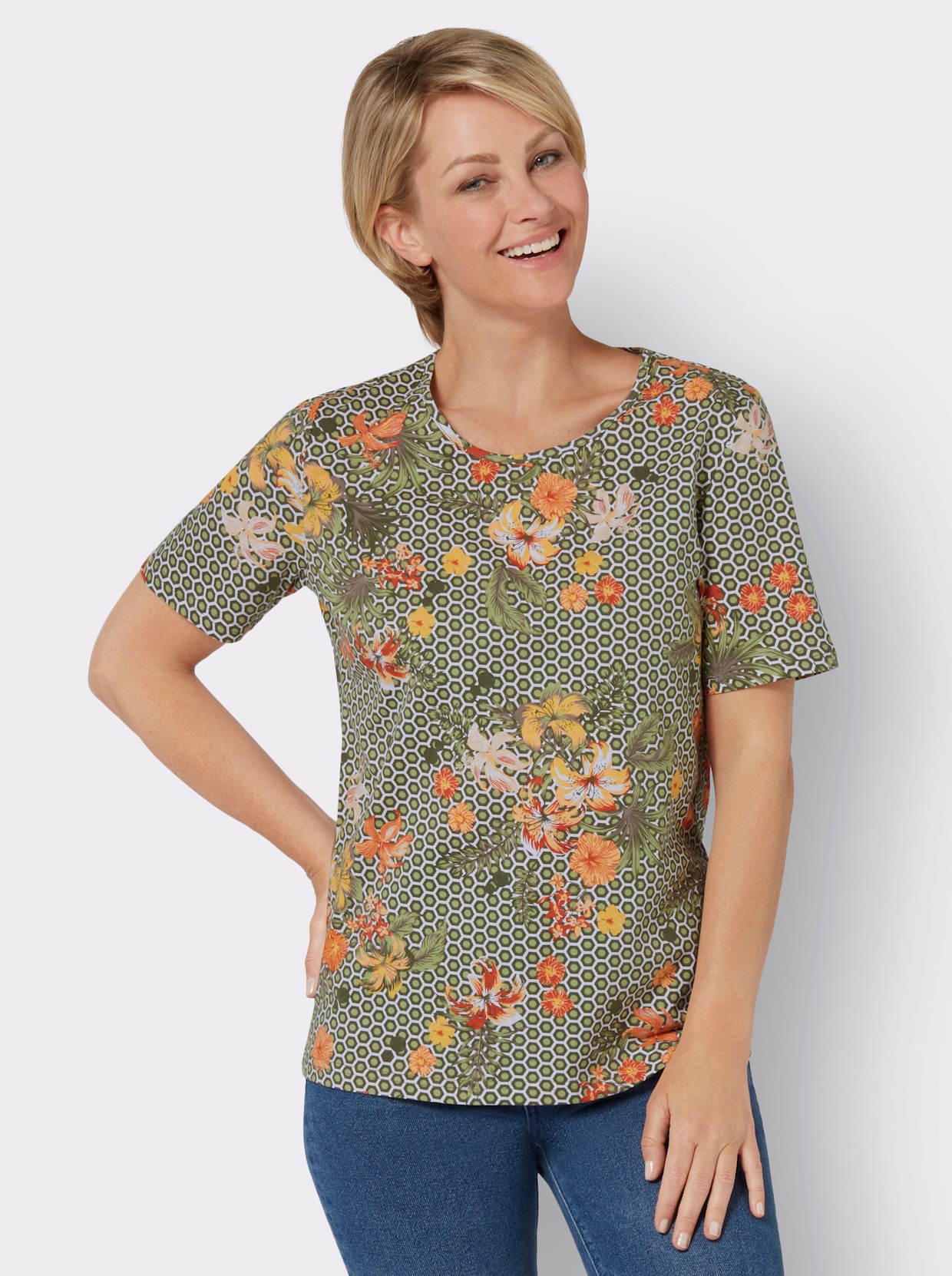 Shirt met korte mouwen - kaki/terra geprint