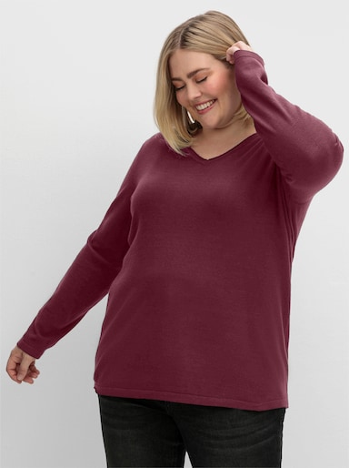sheego V-Ausschnitt-Pullover in  flauschiger Qualität - bordeaux