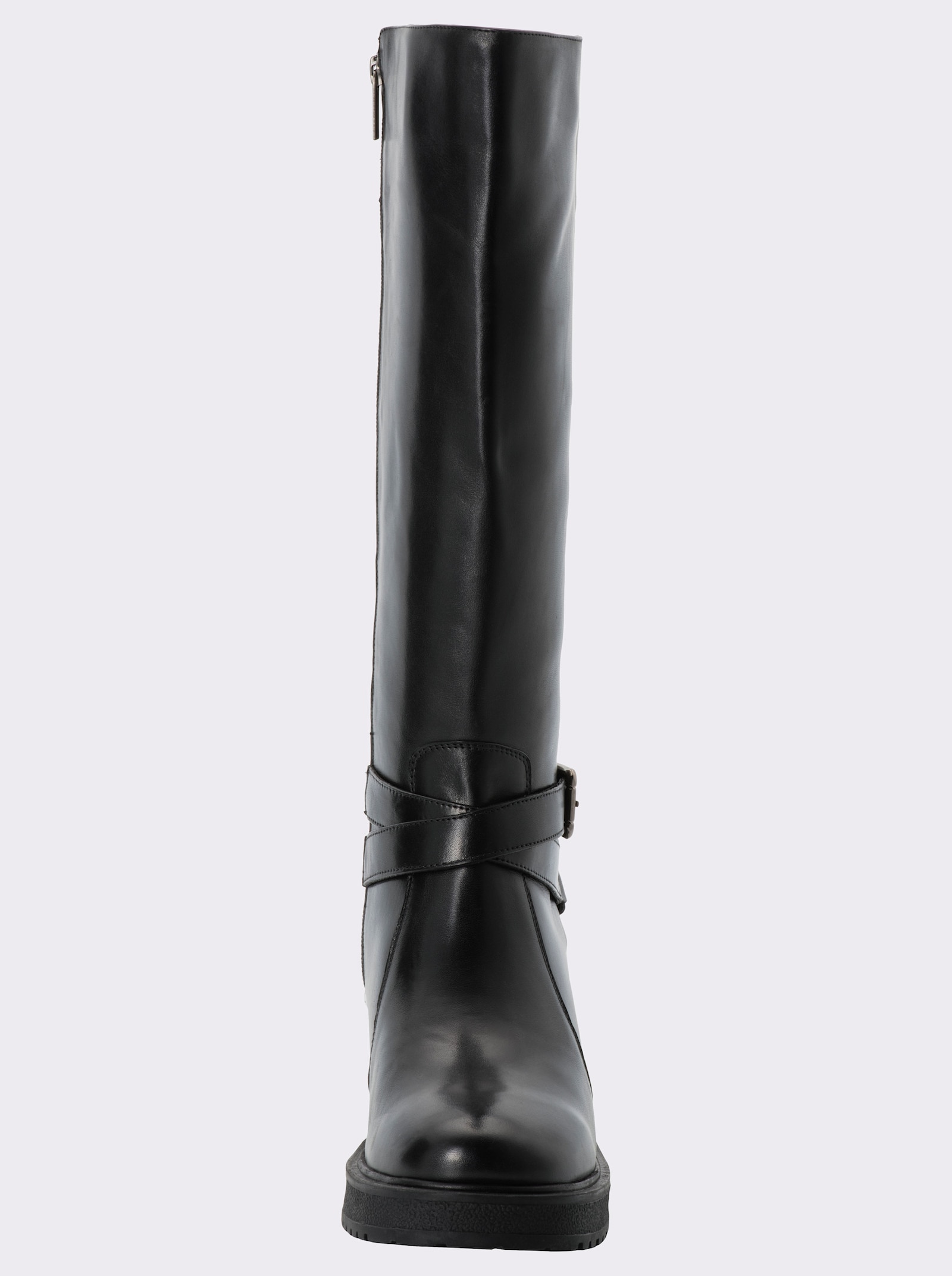 sheego Weitschaftstiefel mit Zierband und Plateausohle - schwarz