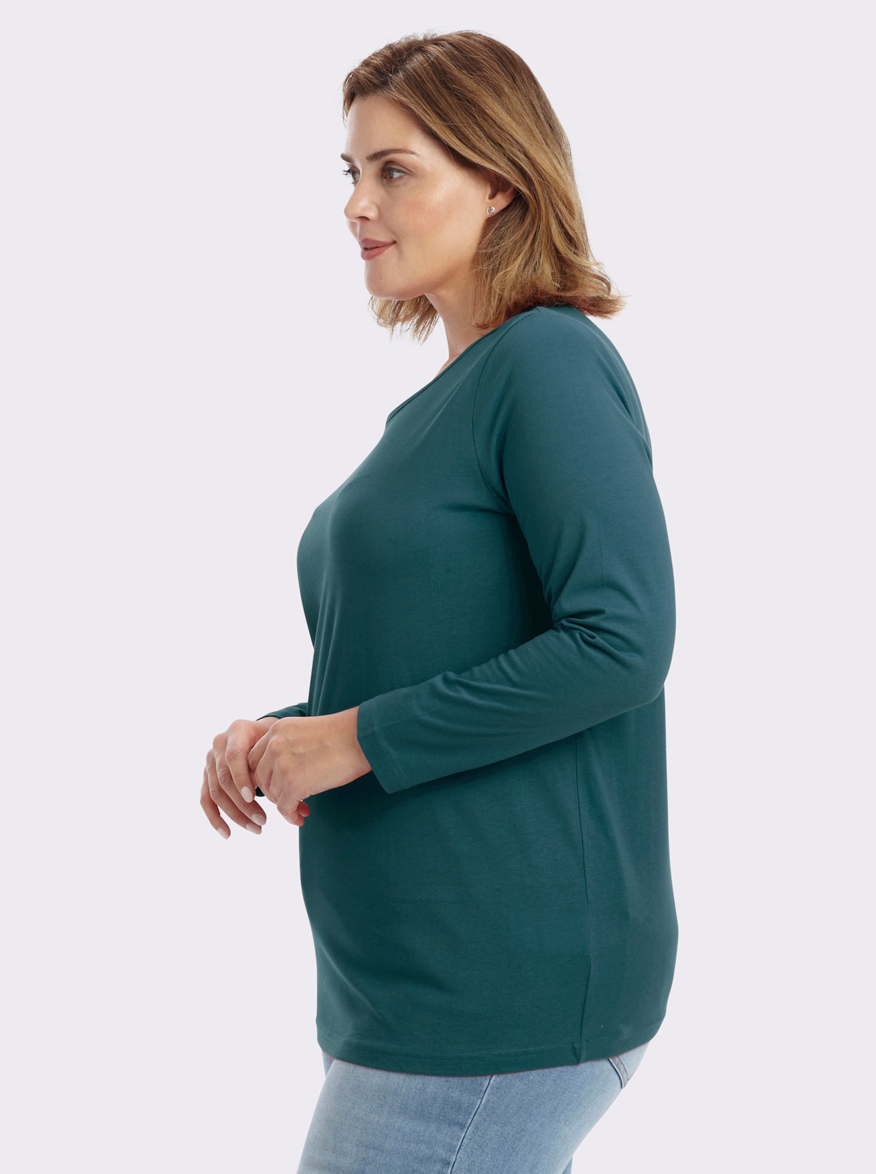 Langarmshirt in weiter Form - petrol