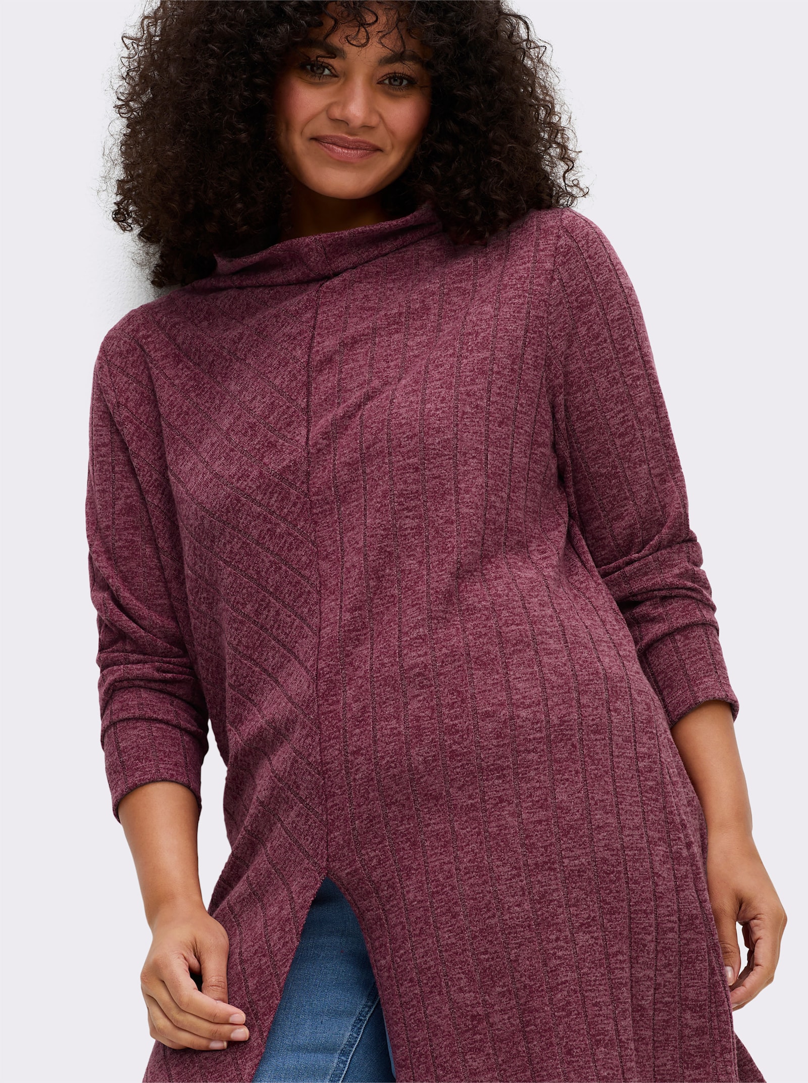 sheego by Joe Browns Longpullover mit hohem Schlitz vorn - bordeaux-meliert
