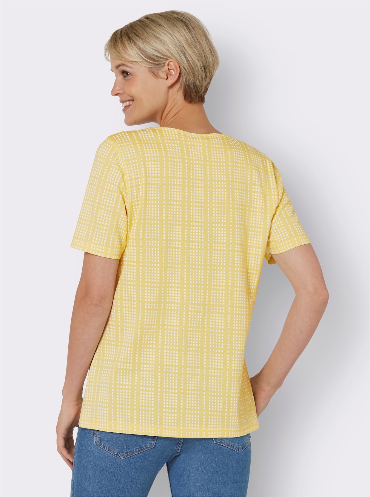 Tričko s kulatým výstřihem - citronová-potisk