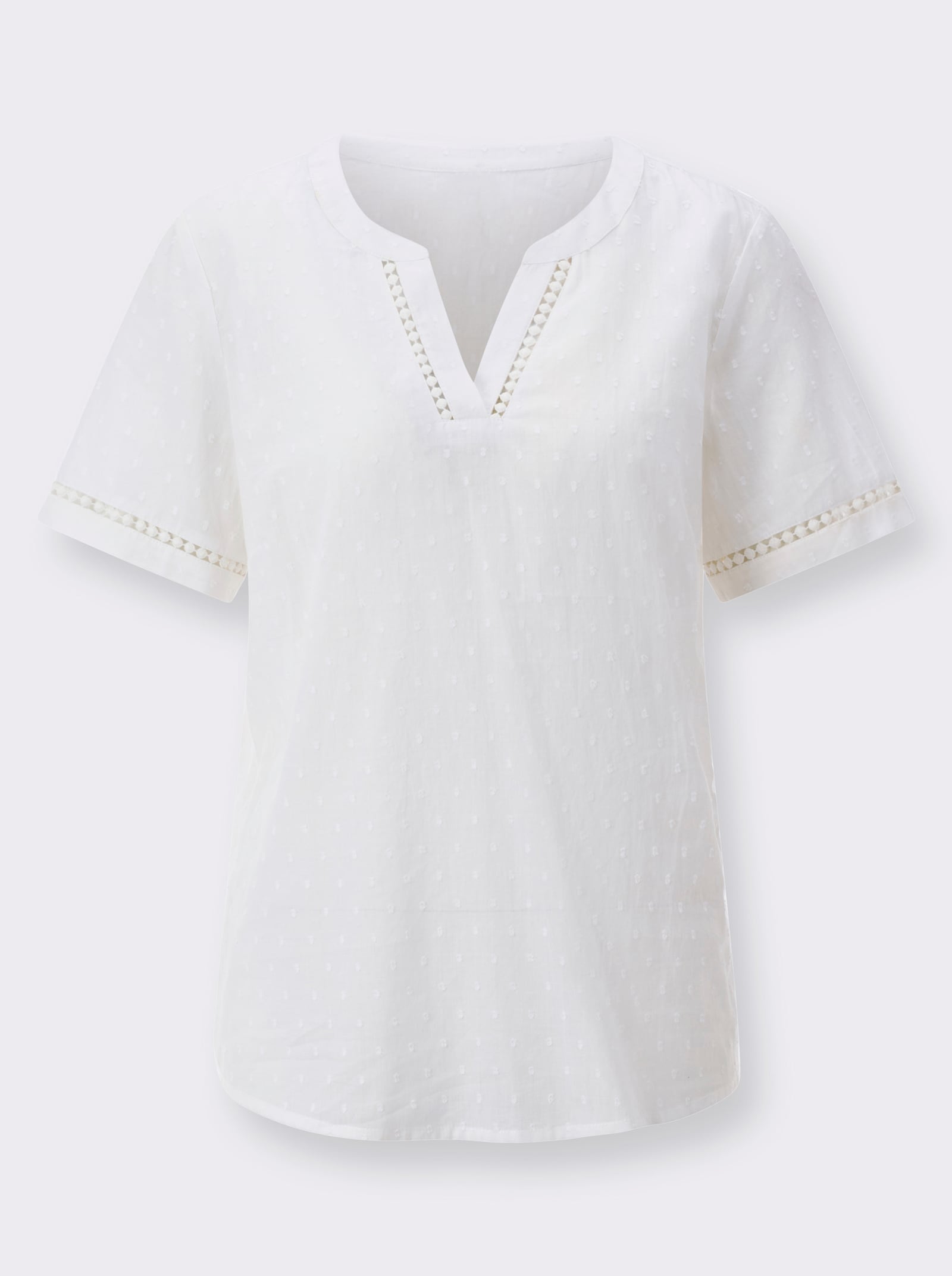 Navlékací halenka s puntíkovanou krajkou - bílá