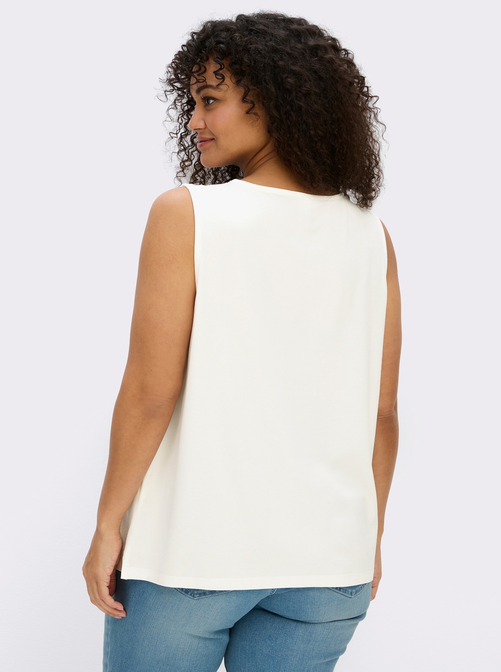 Shirttop mit Spitze am Ausschnitt - ecru