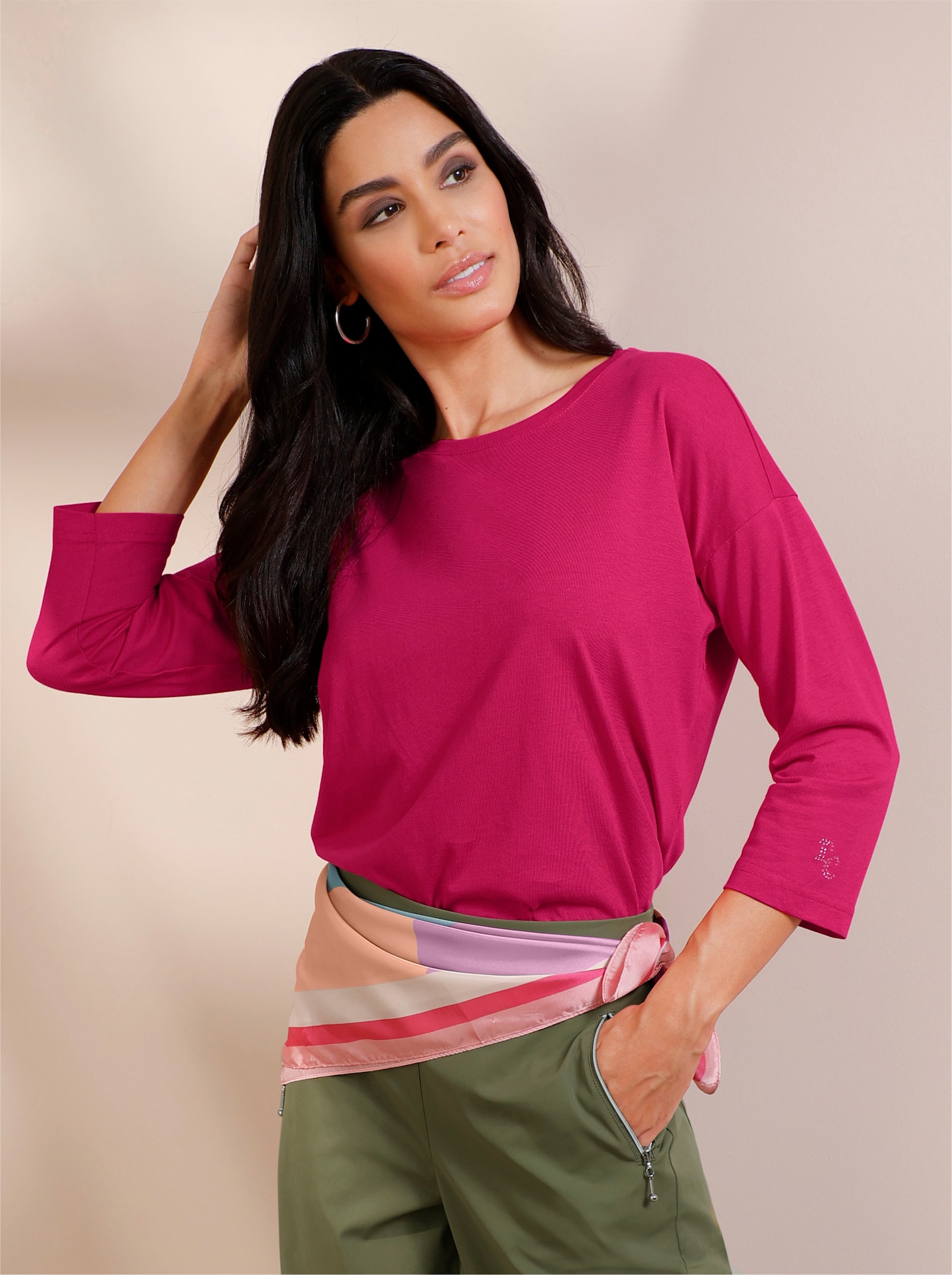 heine 3/4-Arm-Shirt mit Glitzersteinchen - pink