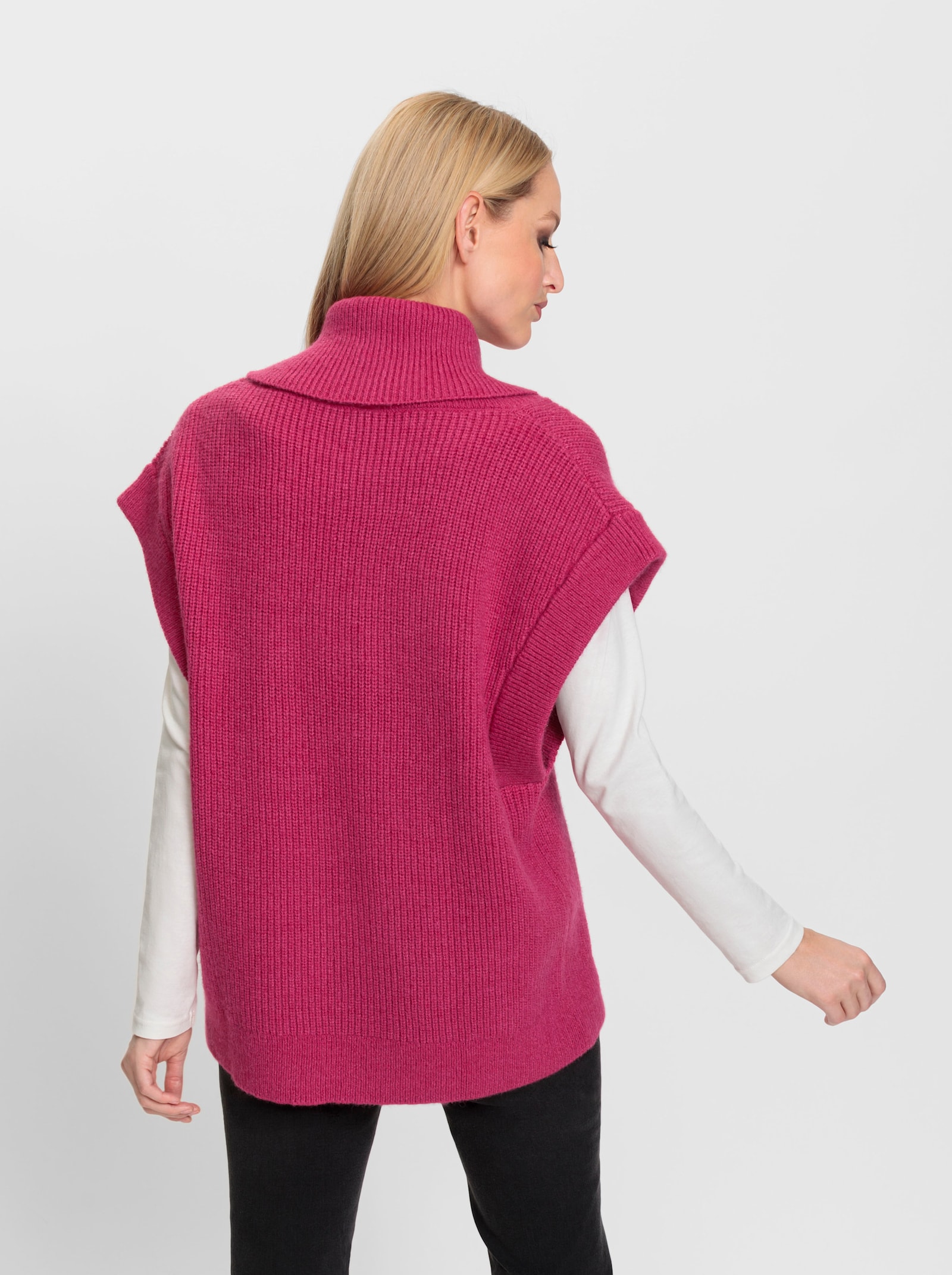 heine Slip-over met rolkraag - fuchsia gemêleerd