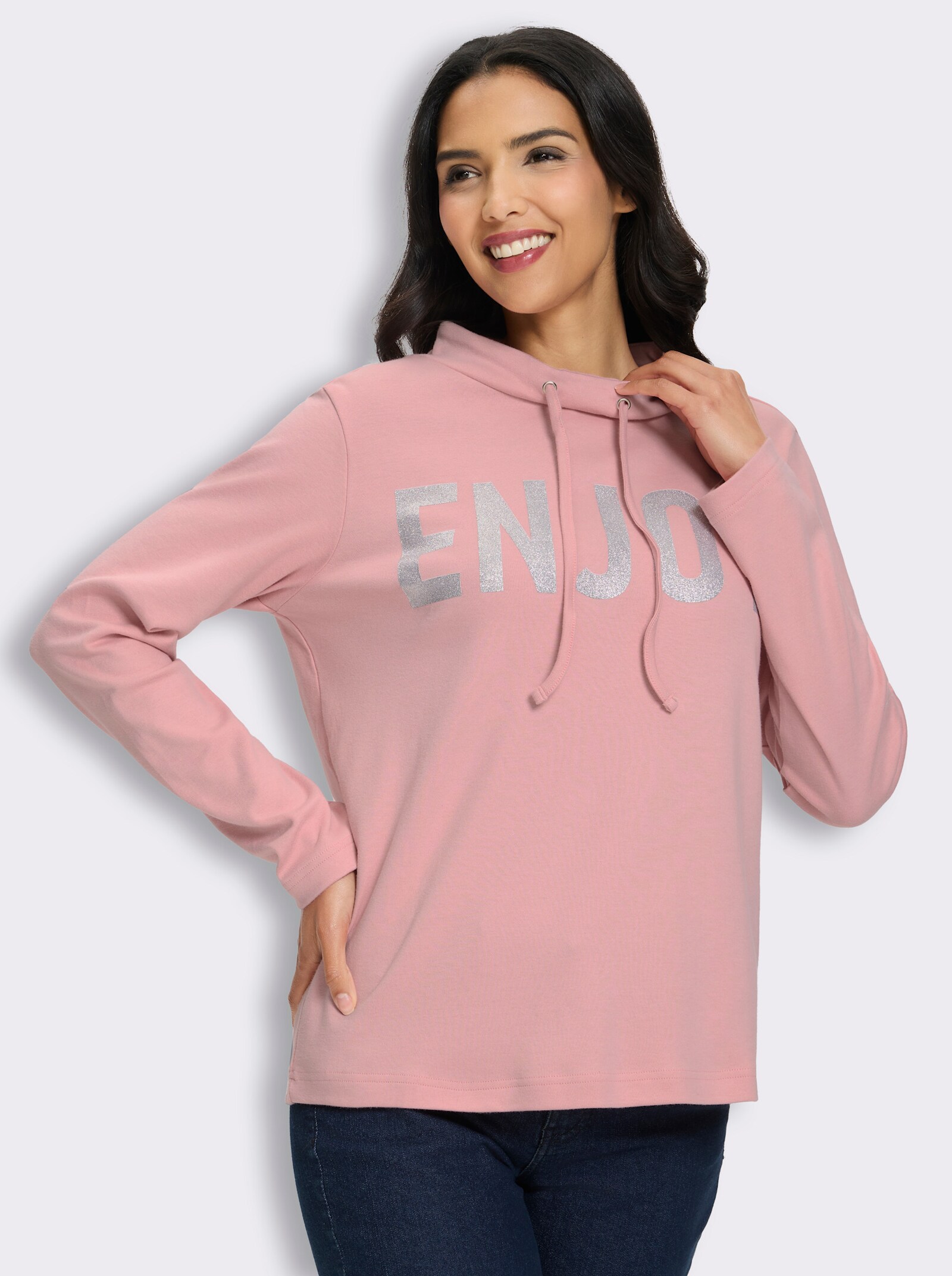 Sweatshirt mit platziertem Glitzer-Druck - rosenquarz