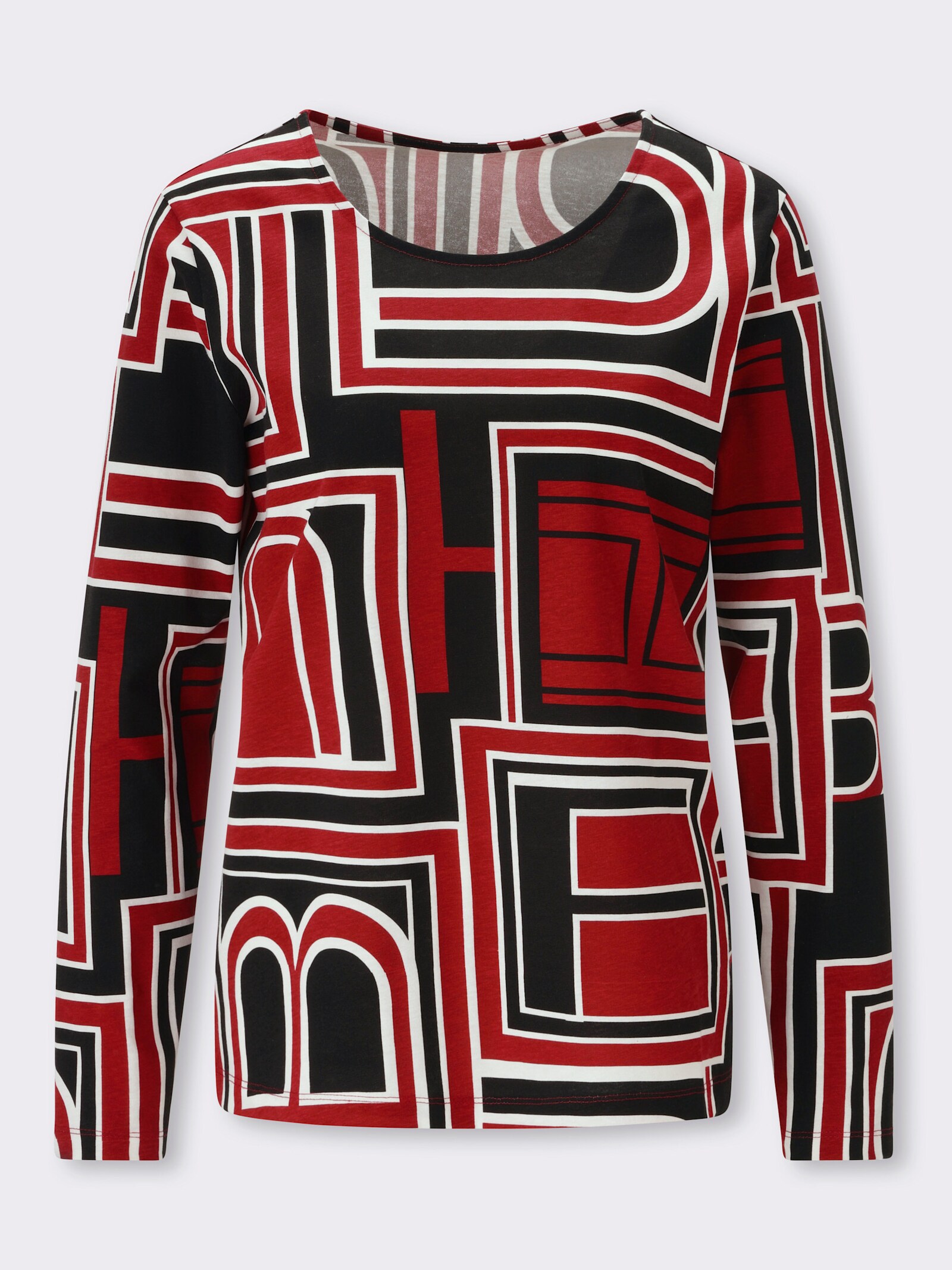 Langarmshirt mit grafischem Druck - rot-schwarz-bedruckt
