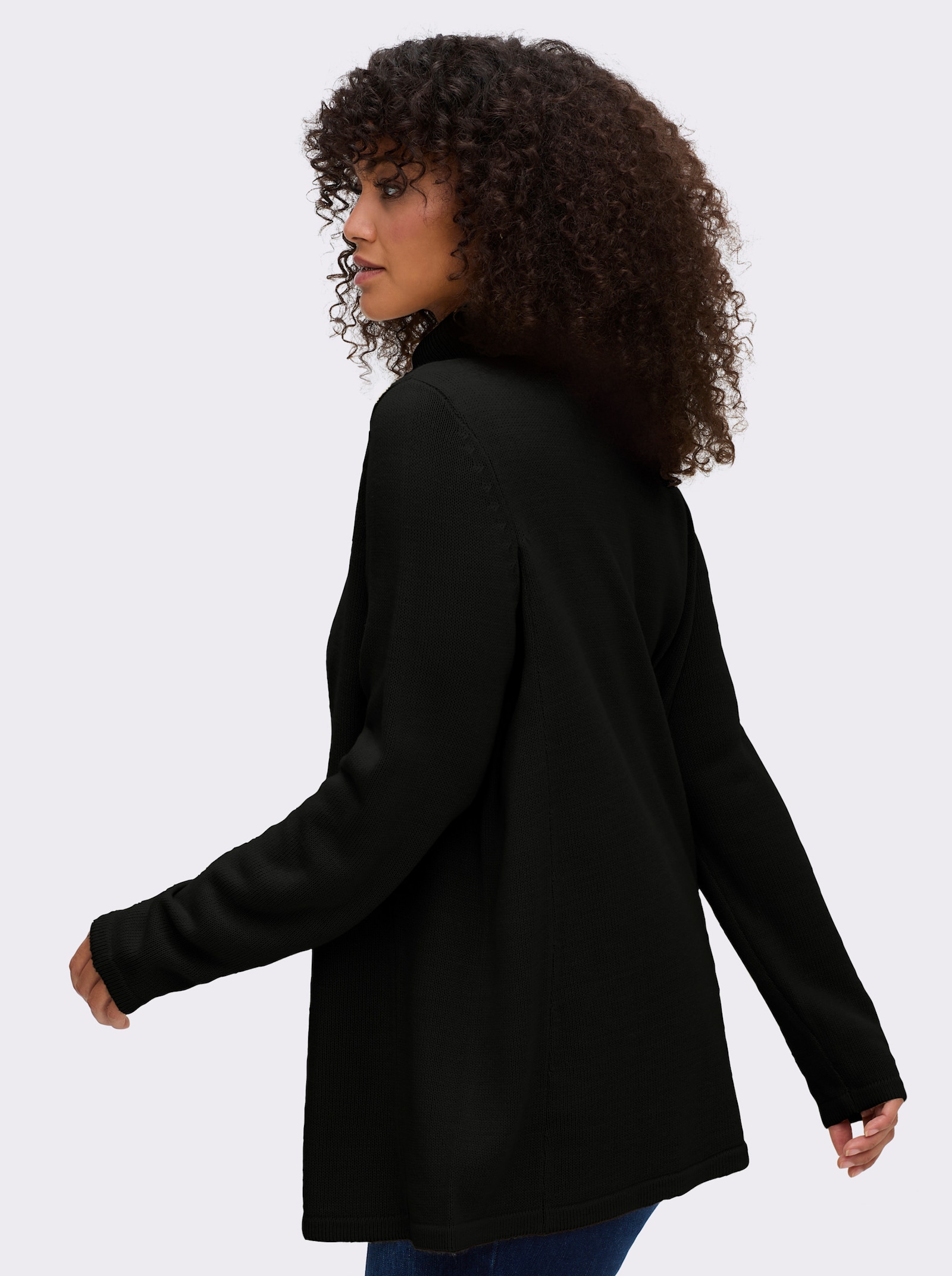 sheego Rollkragenpullover in A-Linie - schwarz