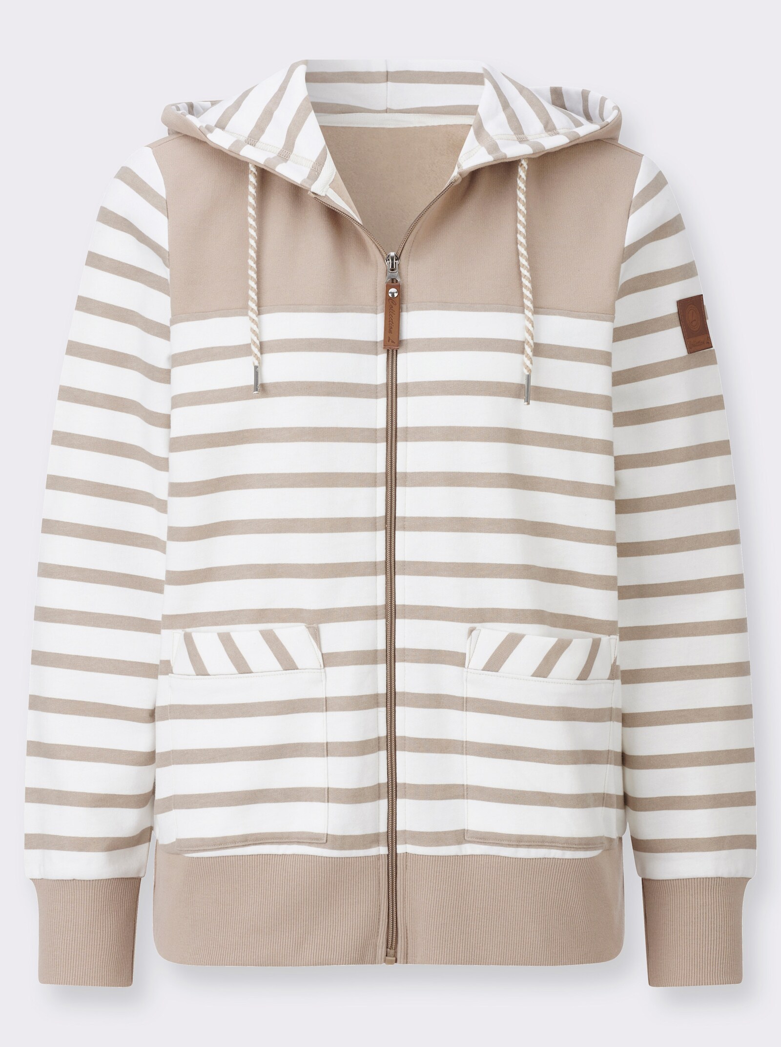 Shirtjacke mit schrägen Vordertaschen - sesam-ecru-geringelt