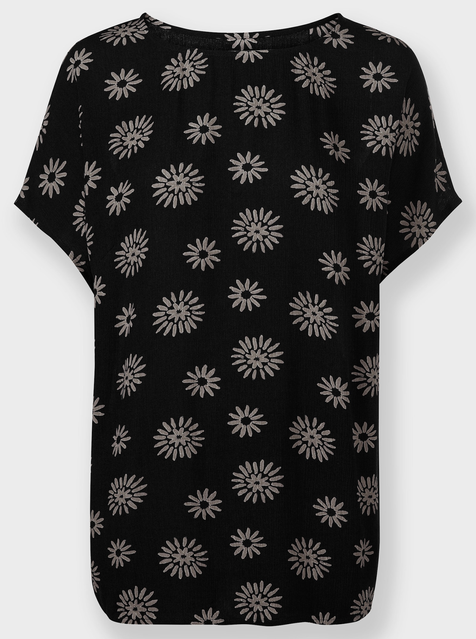 Druckbluse mit überschnittenen Schultern - schwarz-sesam-bedruckt