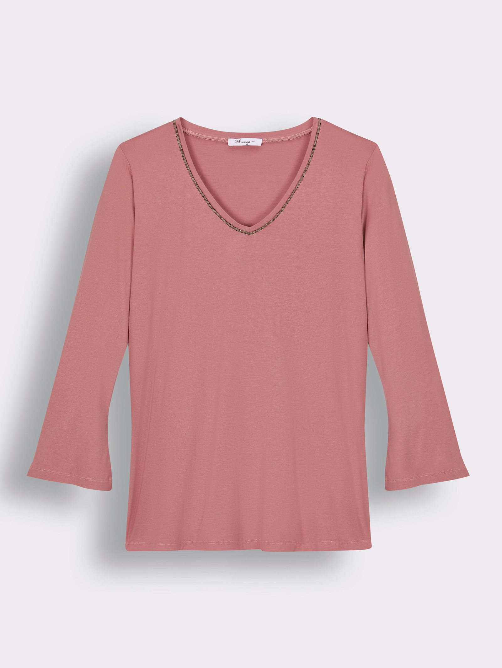 sheego Langarmshirt mit Trompetenärmeln - rosenholz